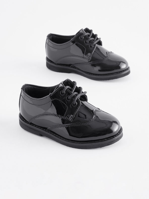 Black Patent Smart Leather Brogues School Shoes