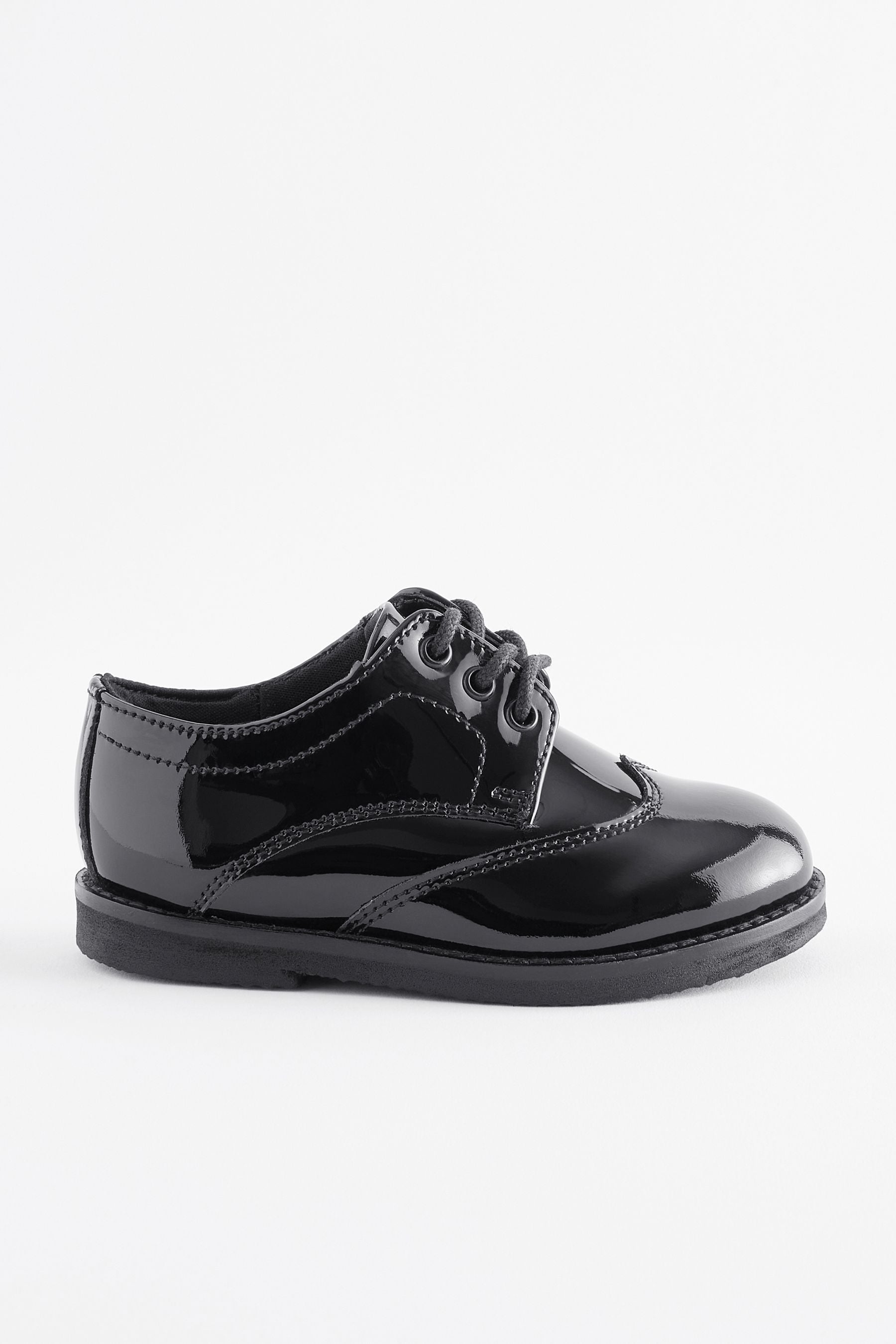 Black Patent Standard Fit (F) Smart Leather Brogues School Shoes