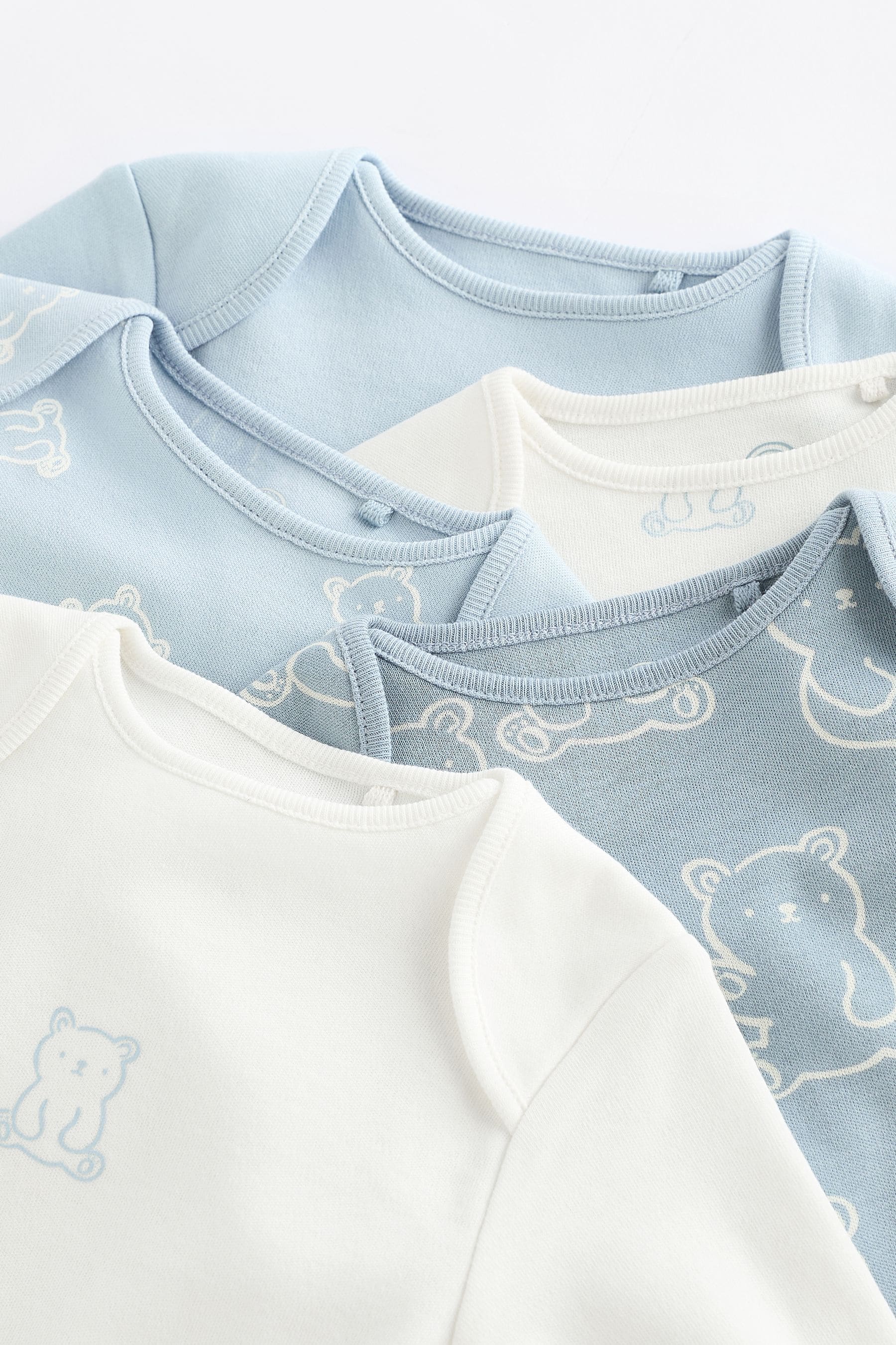 Baby Blue Long Sleeves 100% Cotton Bodysuits 5 Pack