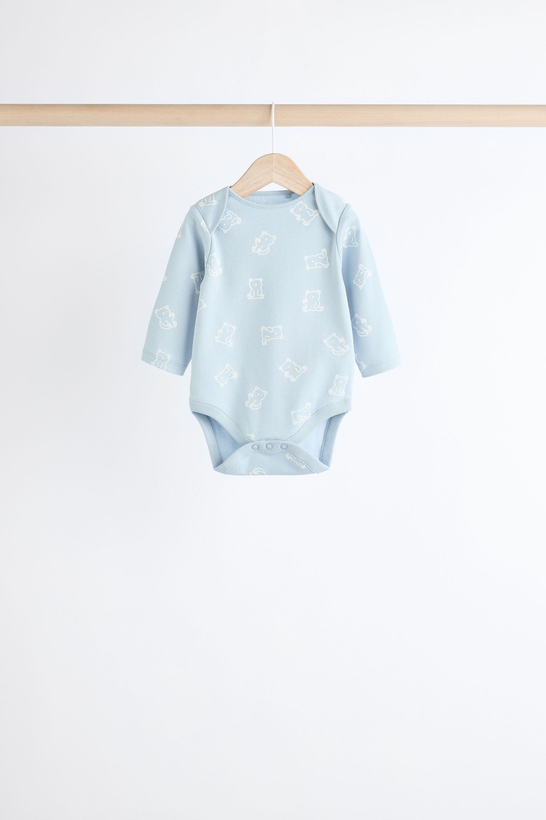 Baby Blue Long Sleeves 100% Cotton Bodysuits 5 Pack