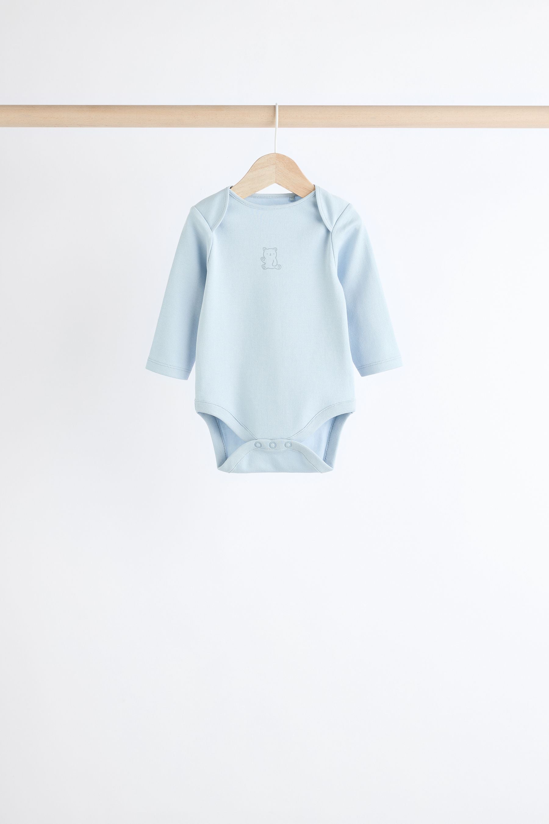 Baby Blue Long Sleeves 100% Cotton Bodysuits 5 Pack