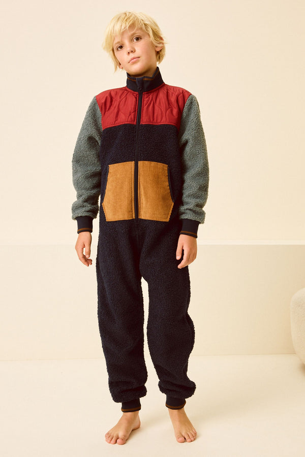 Navy Blue/Ochre Yellow Colourblock Fleece All-In-One (5-16yrs)