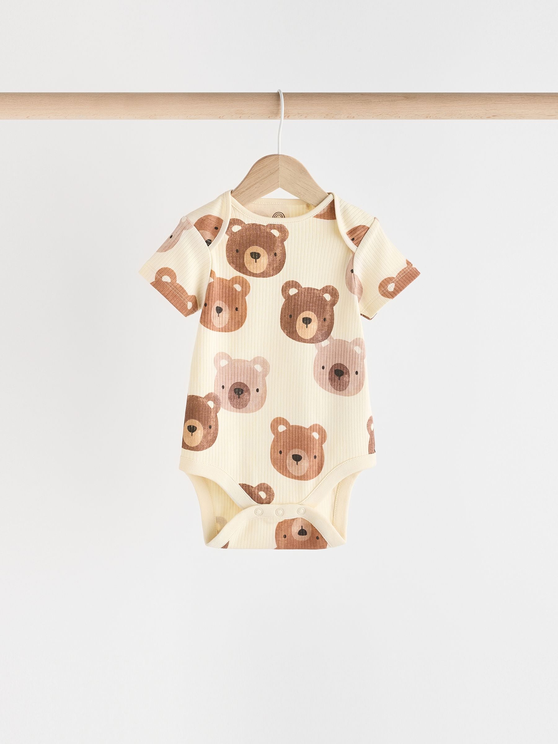 Brown Bear Face 5 Pack Baby Short Sleeved 100% Cotton Bodysuits 5 Pack