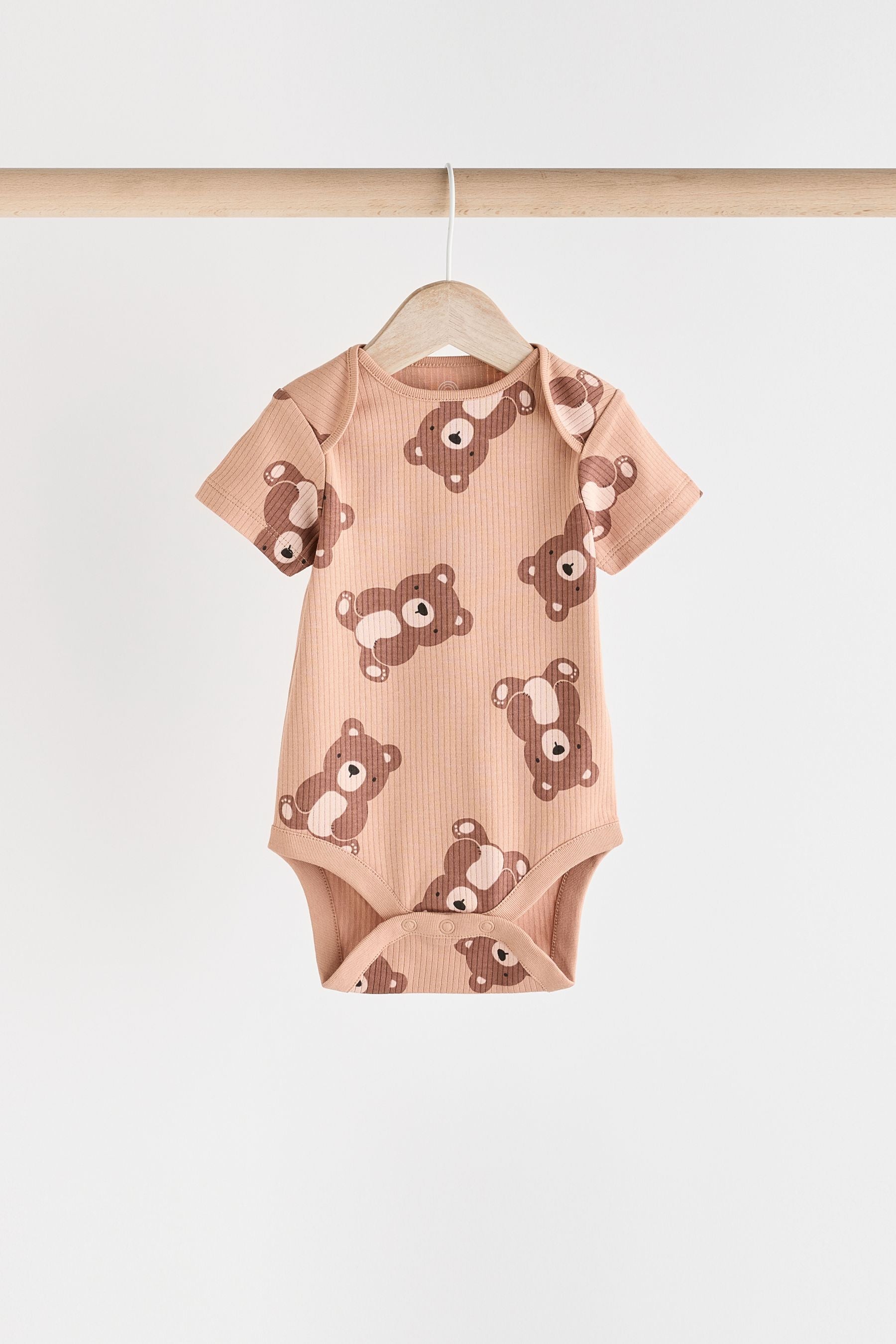 Brown Bear Face Baby Cotton Short Sleeved Bodysuits 5 Pack