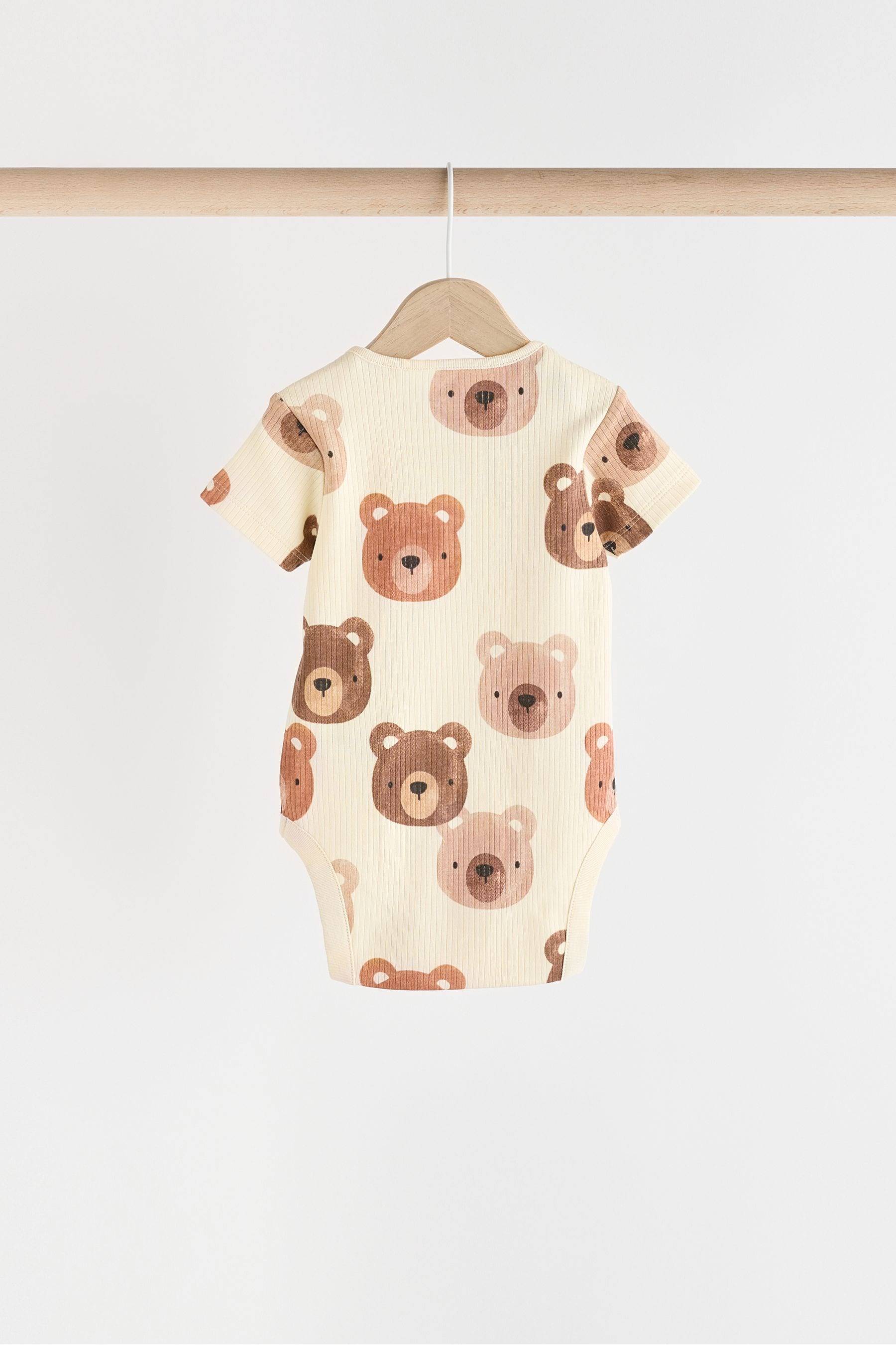 Brown Bear Face Baby Cotton Short Sleeved Bodysuits 5 Pack