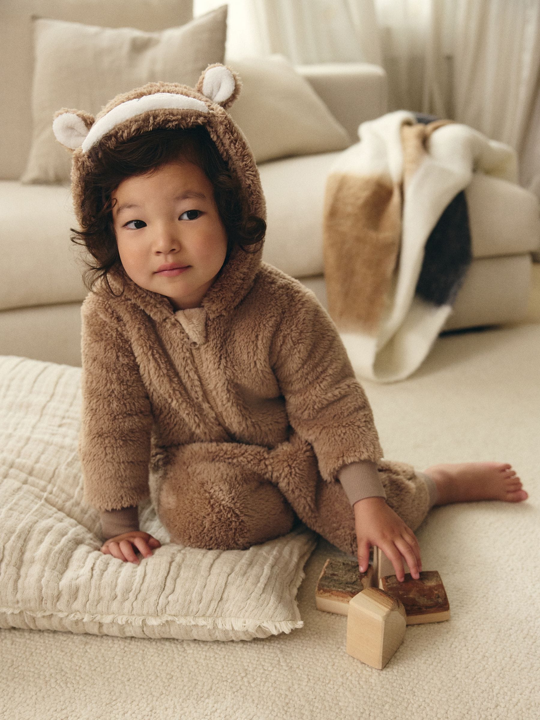 Brown/Cream Bear All-In-One Fleece (9mths-8yrs)