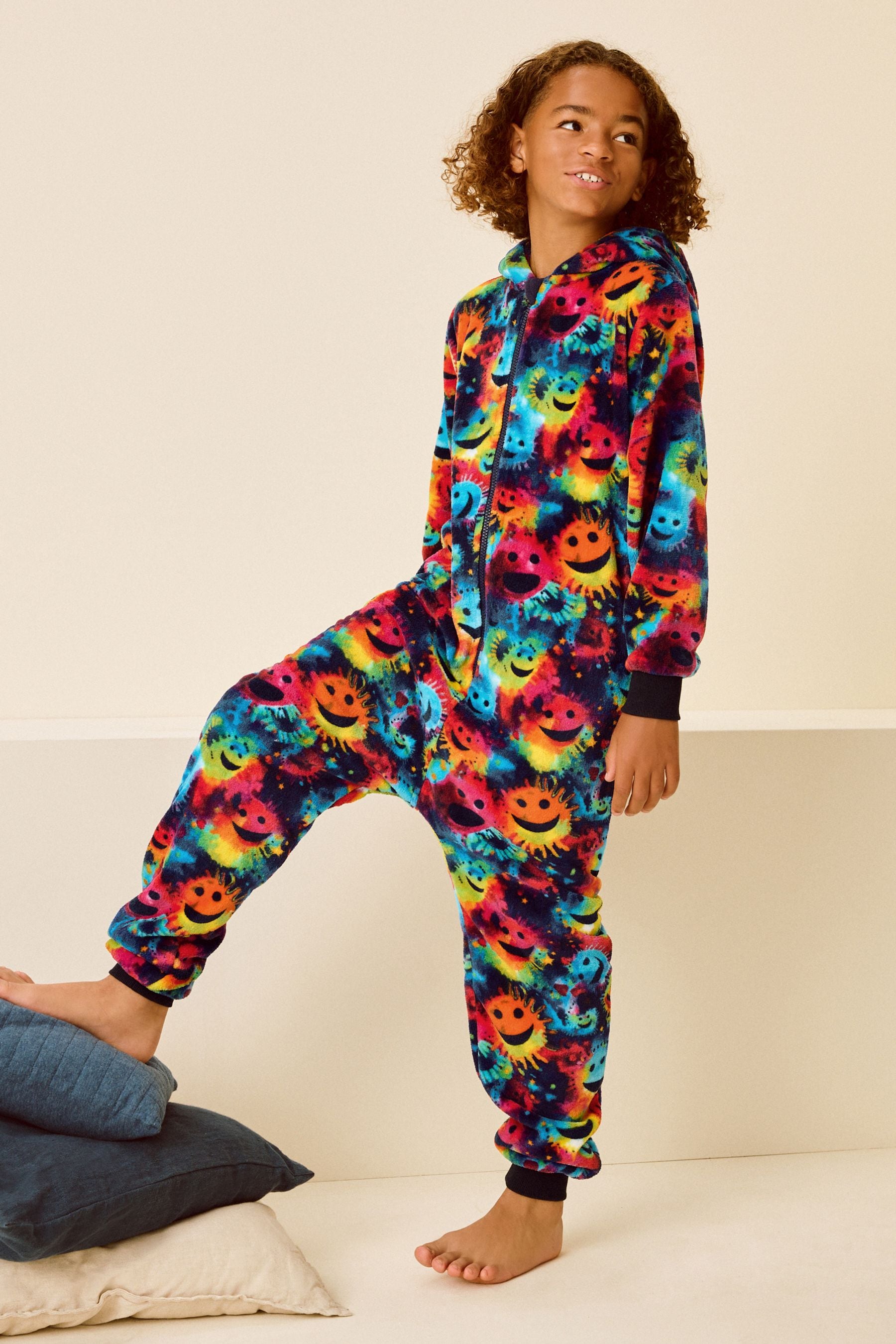 Multi Bright Smiley Face Fleece All-In-One (3-16yrs)