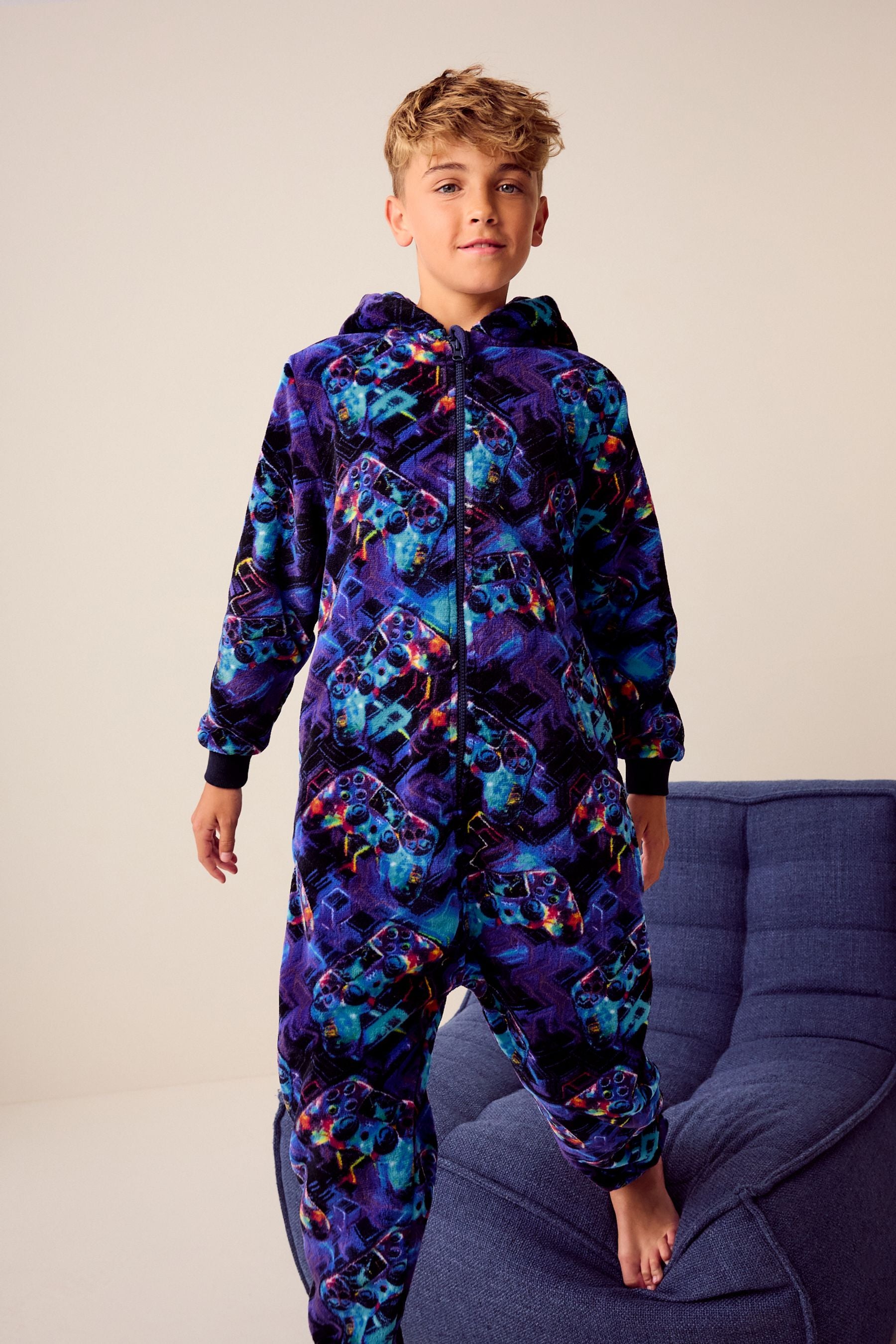 Blue Gamer Fleece All-In-One (3-16yrs)