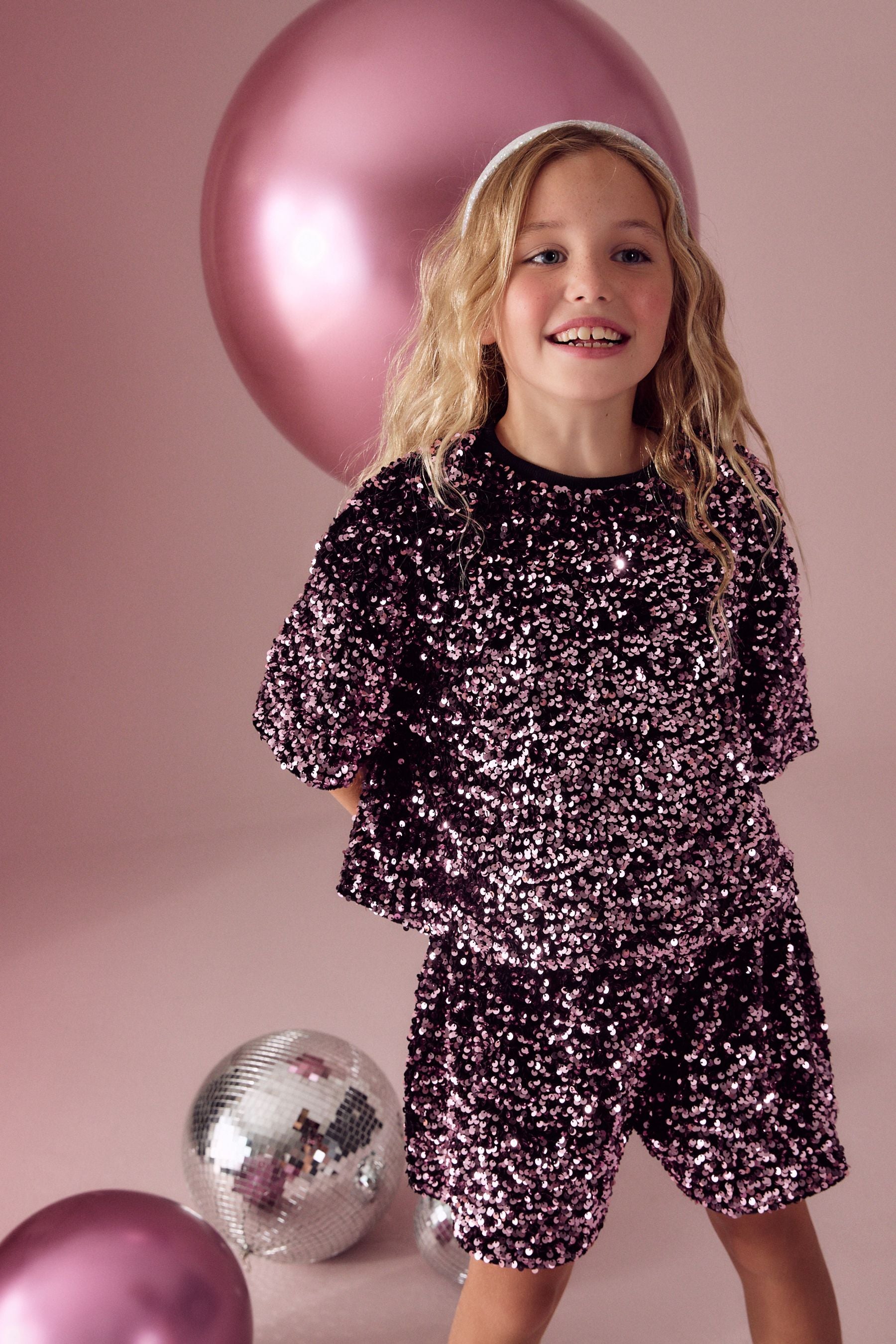 Berry Pink Sequin Top and Short Set (3-16yrs)