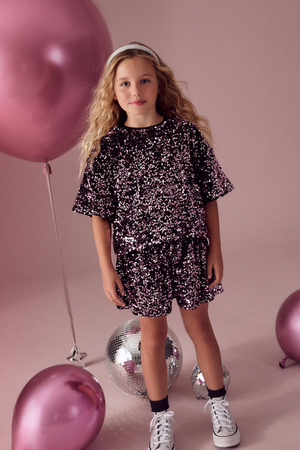 Berry Pink Sequin Top and Short Set (3-16yrs)