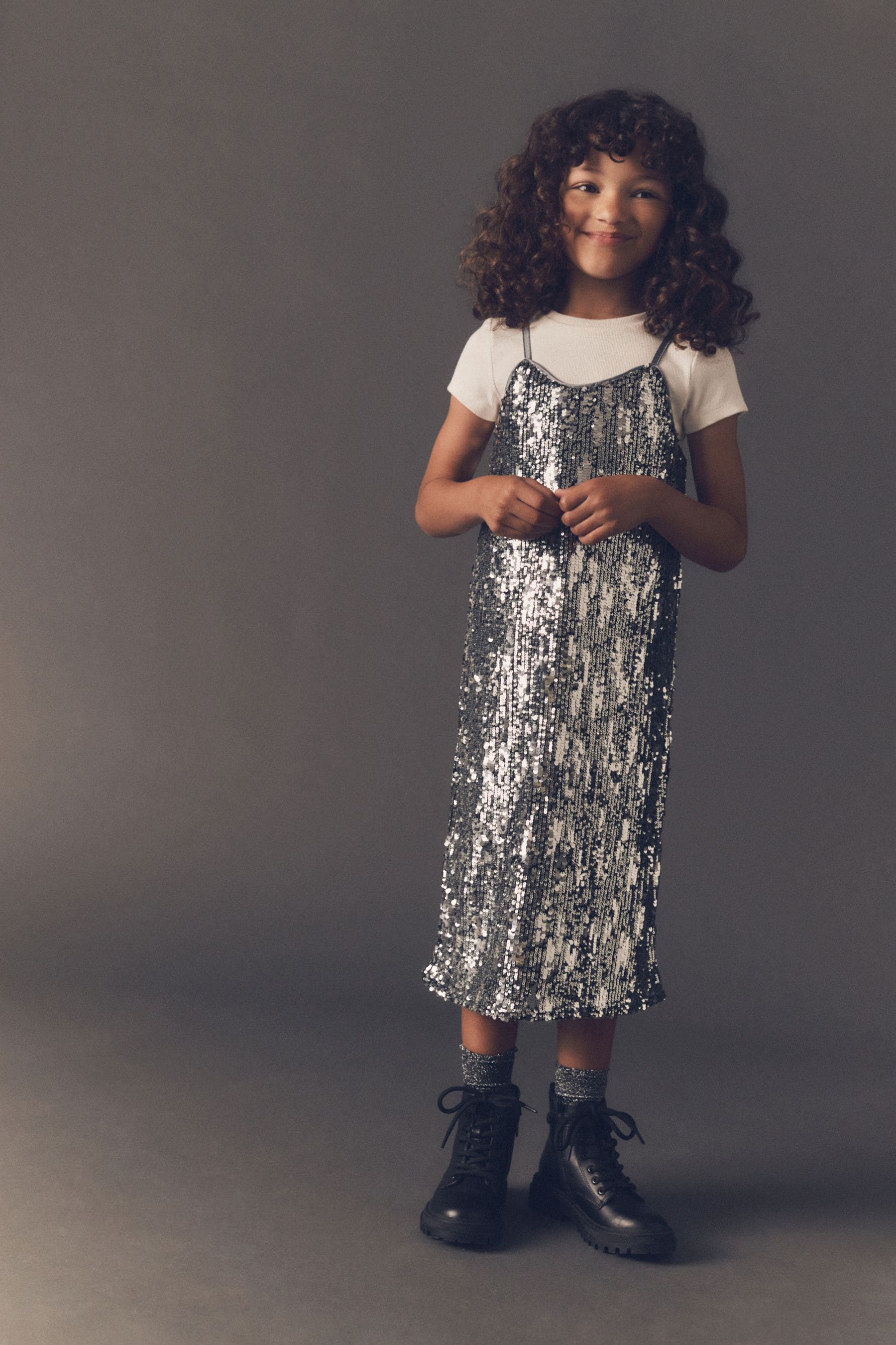 Silver Sequin Slip Dress and T-Shirt Set (3-16yrs)