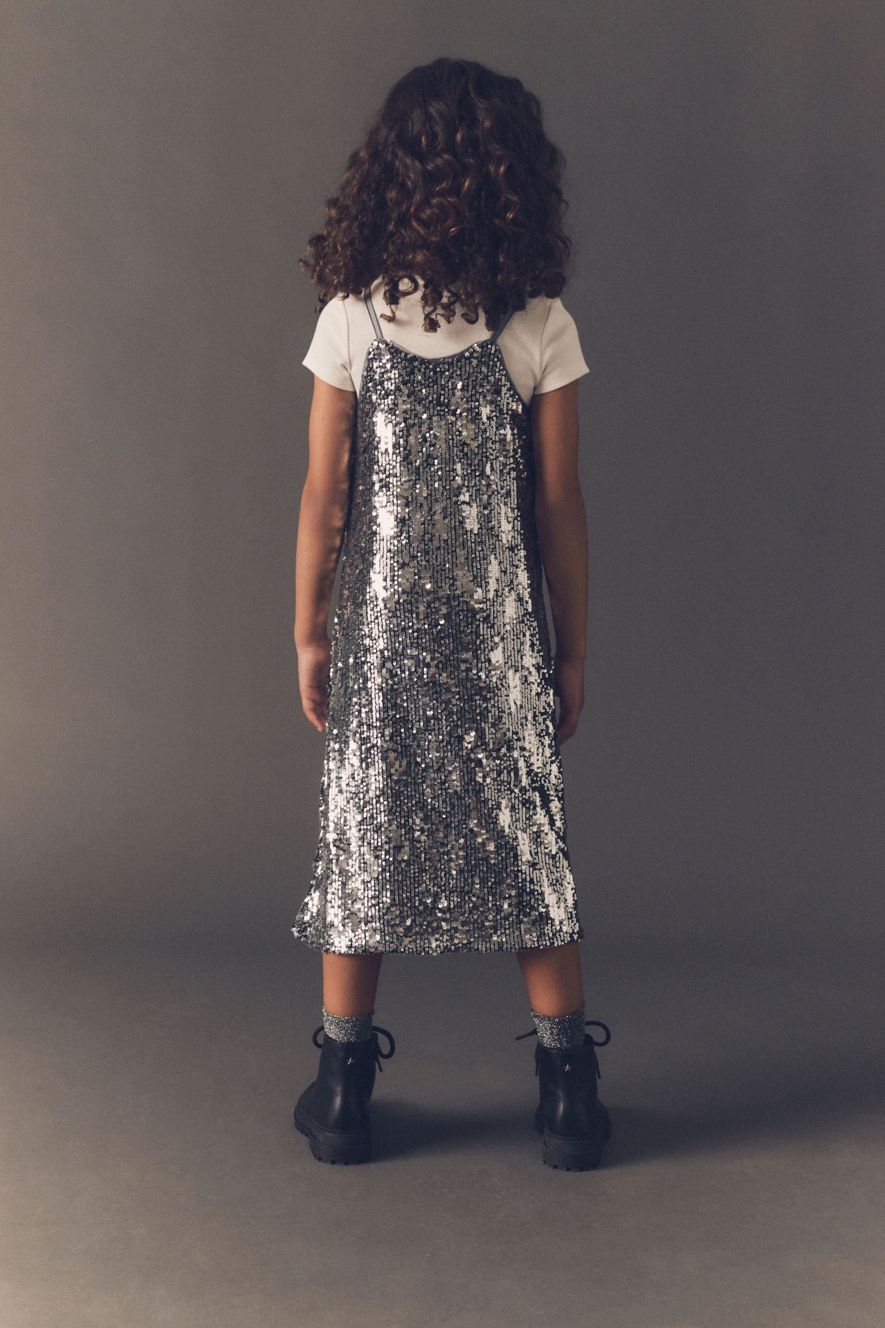 Silver Sequin Slip Dress and T-Shirt Set (3-16yrs)