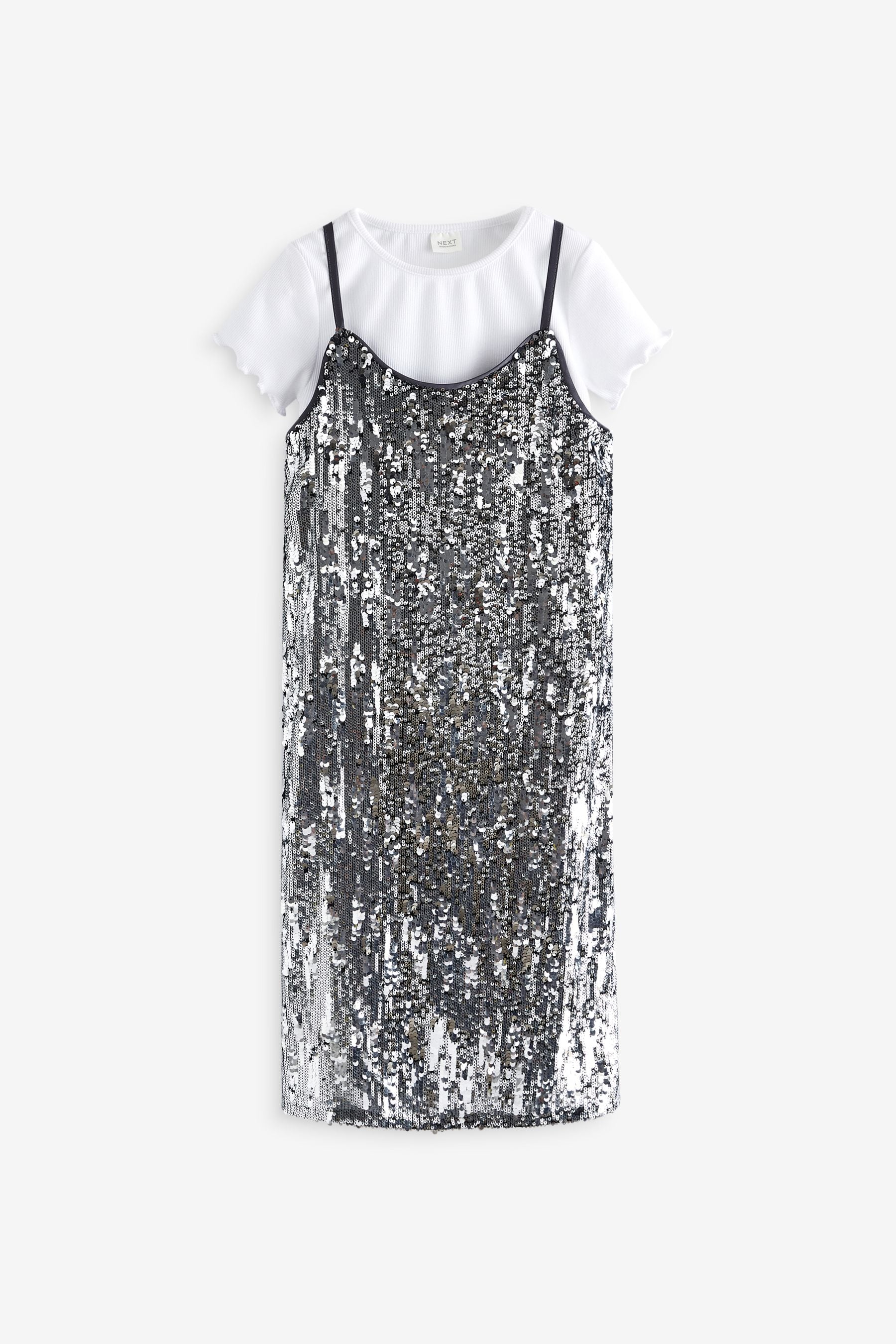 Silver Sequin Slip Dress and T-Shirt Set (3-16yrs)