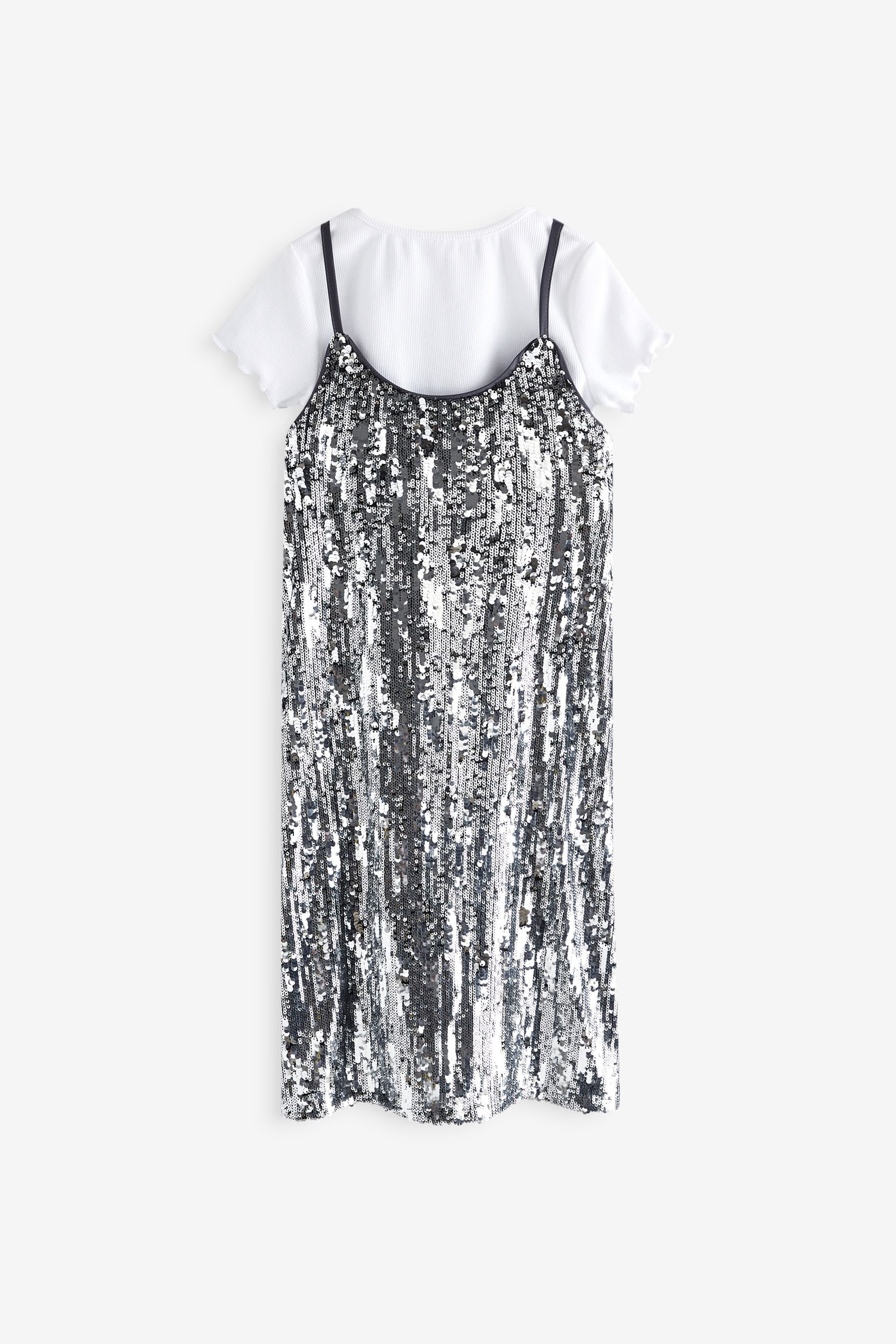 Silver Sequin Slip Dress and T-Shirt Set (3-16yrs)