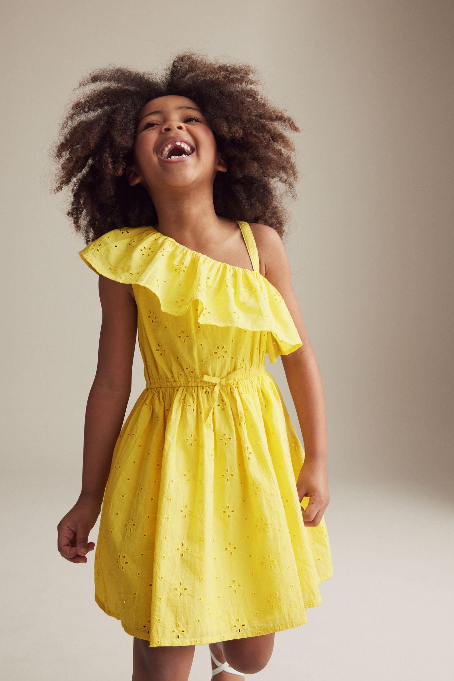 Yellow Broiderie One Shoulder Dress (3-16yrs)