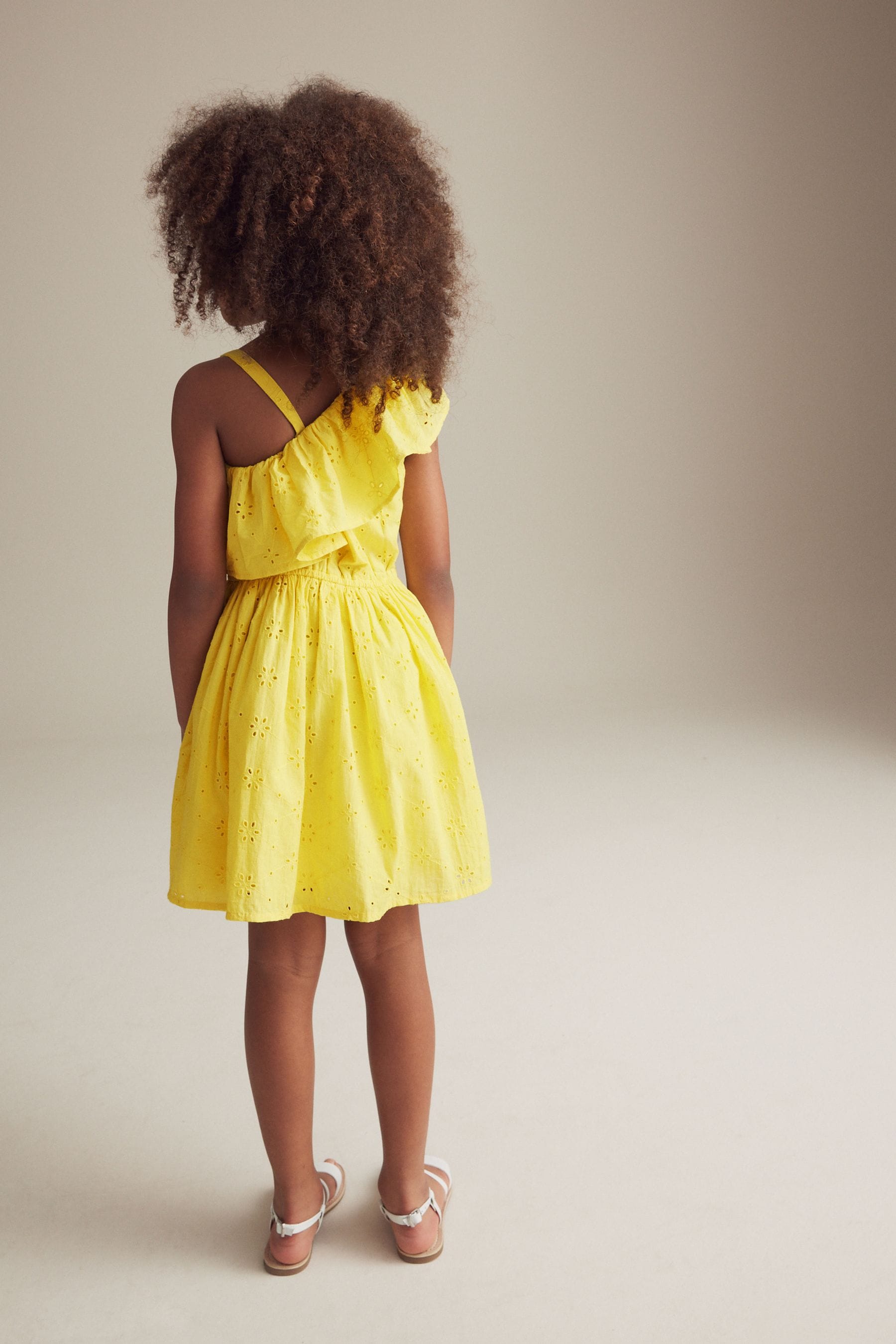 Yellow Broiderie One Shoulder Dress (3-16yrs)