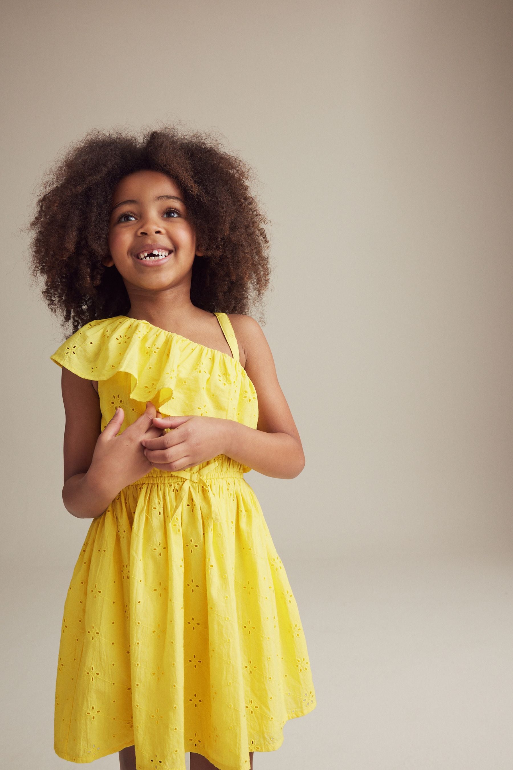 Yellow Broiderie One Shoulder Dress (3-16yrs)