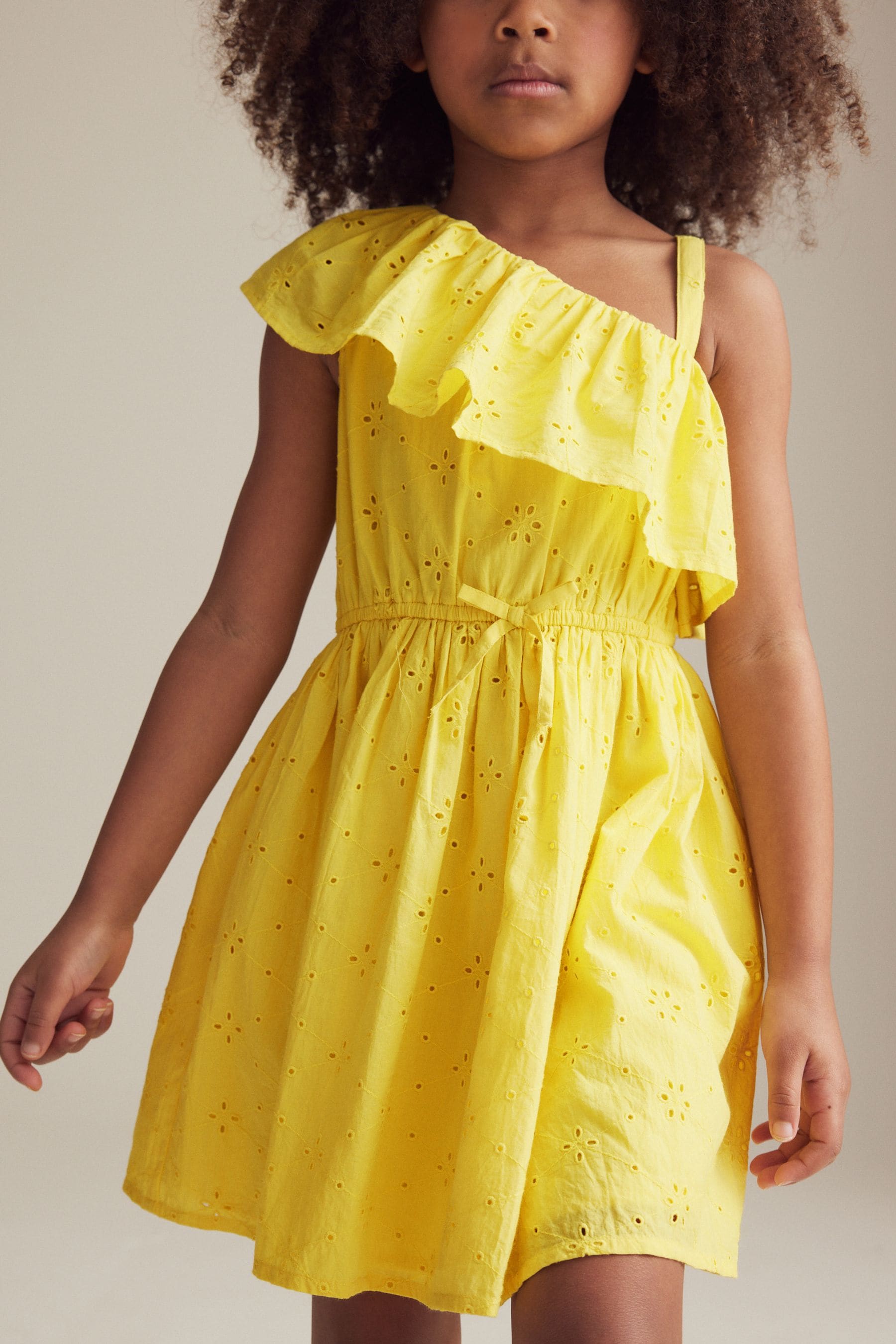 Yellow Broiderie One Shoulder Dress (3-16yrs)