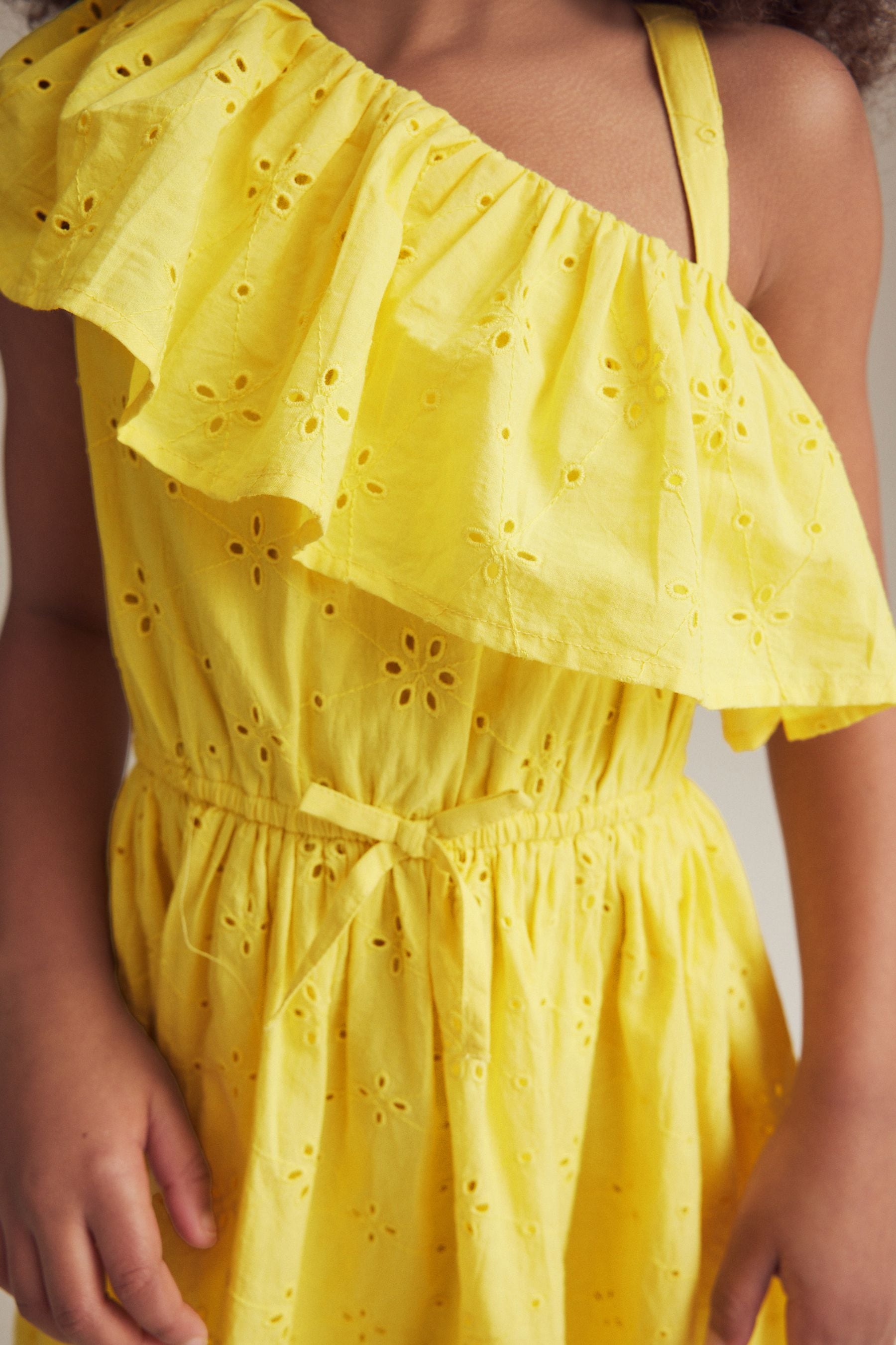 Yellow Broiderie One Shoulder Dress (3-16yrs)