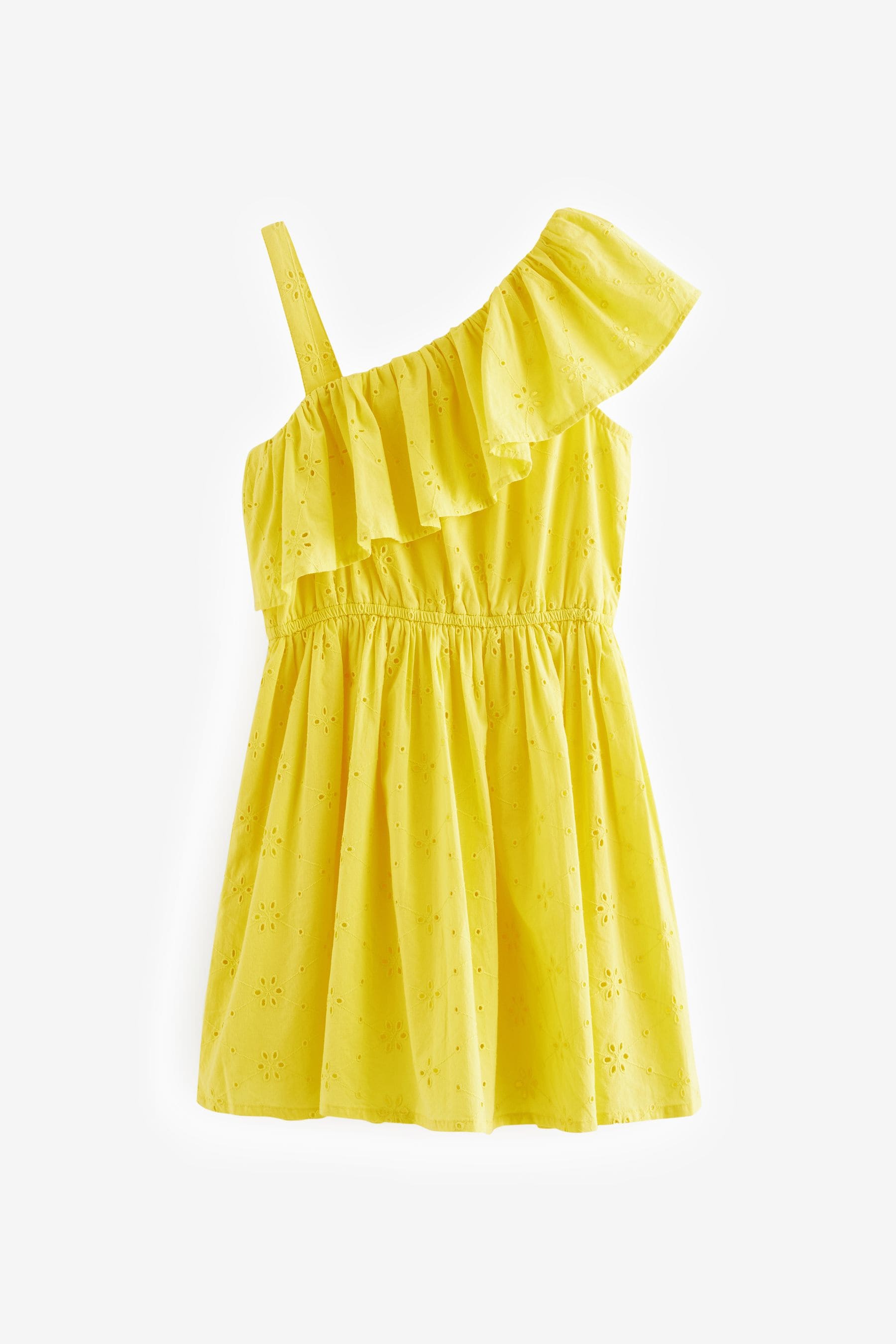 Yellow Broiderie One Shoulder Dress (3-16yrs)