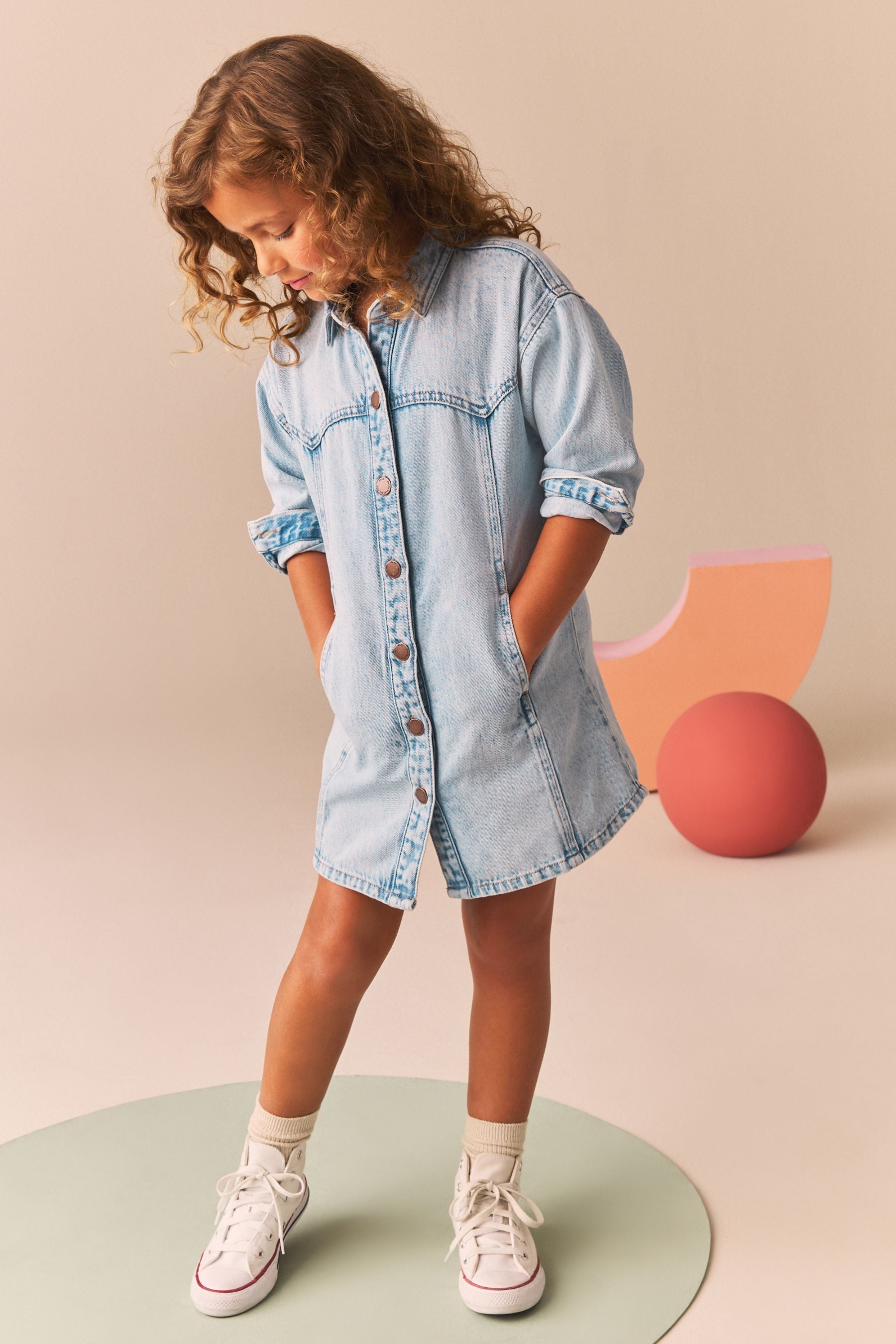 Pale Blue Denim 100% Cotton Shirt Dress (3-16yrs)