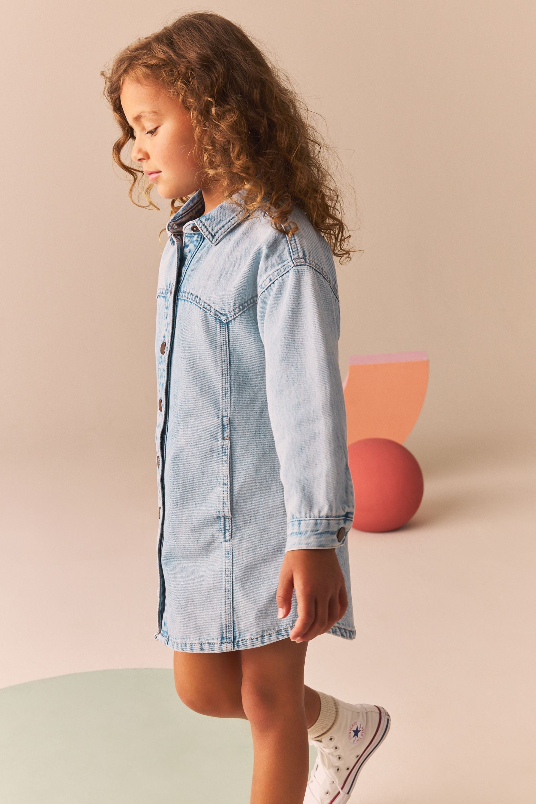 Pale Blue Denim 100% Cotton Shirt Dress (3-16yrs)