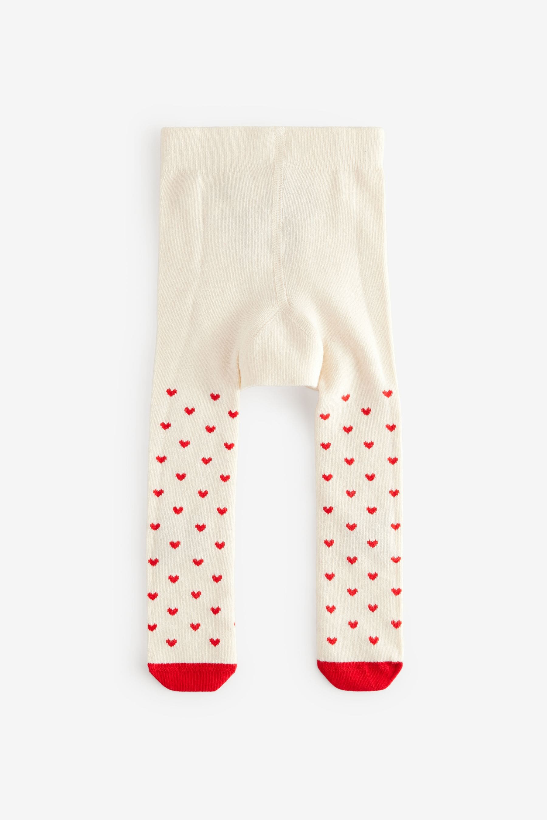 Ecru Cream/Red Hearts And Bow Christmas Bow Baby Tights (0mths-2yrs)