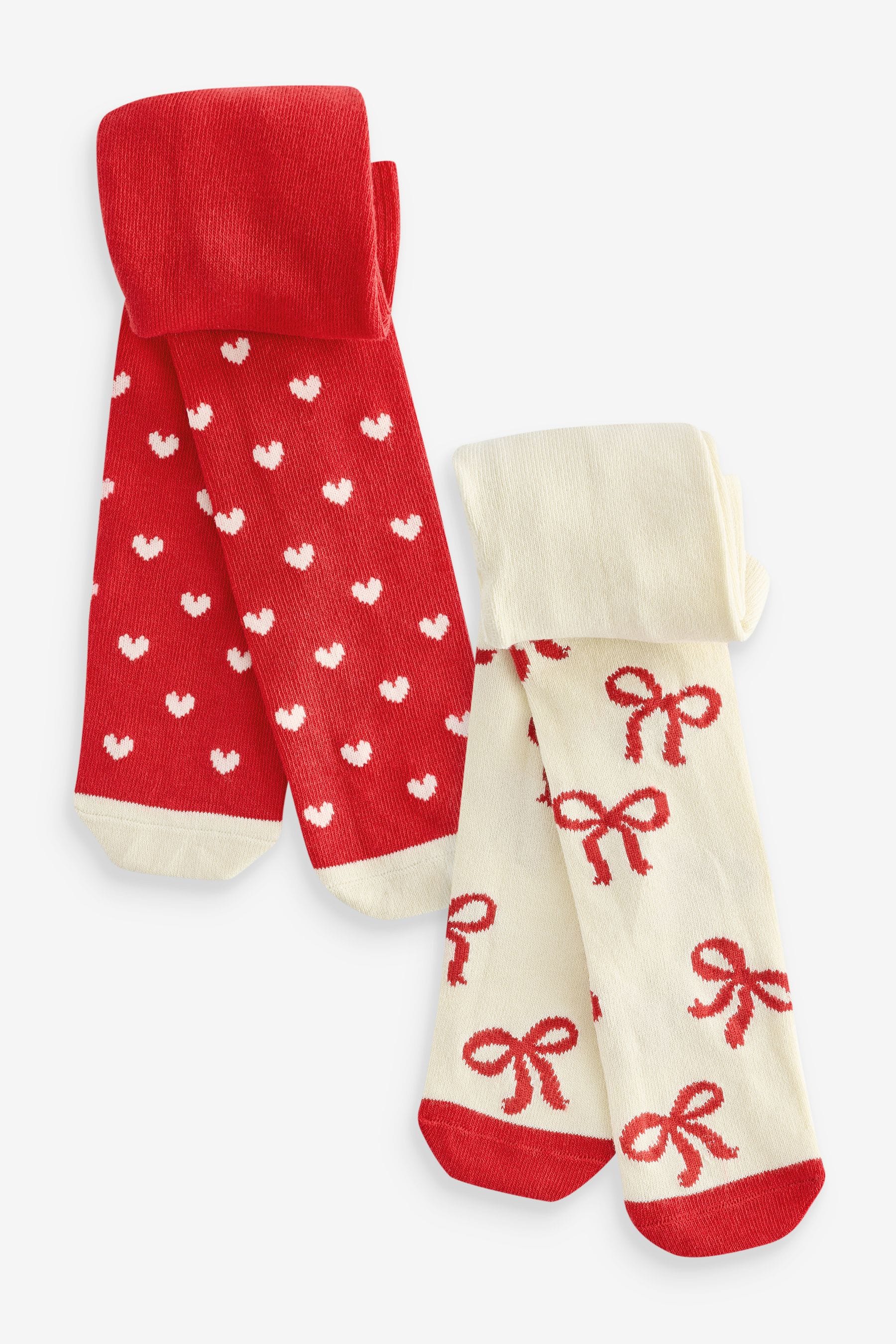 Red Bow Bear Baby Tights 2 Pack (0mths-2yrs)