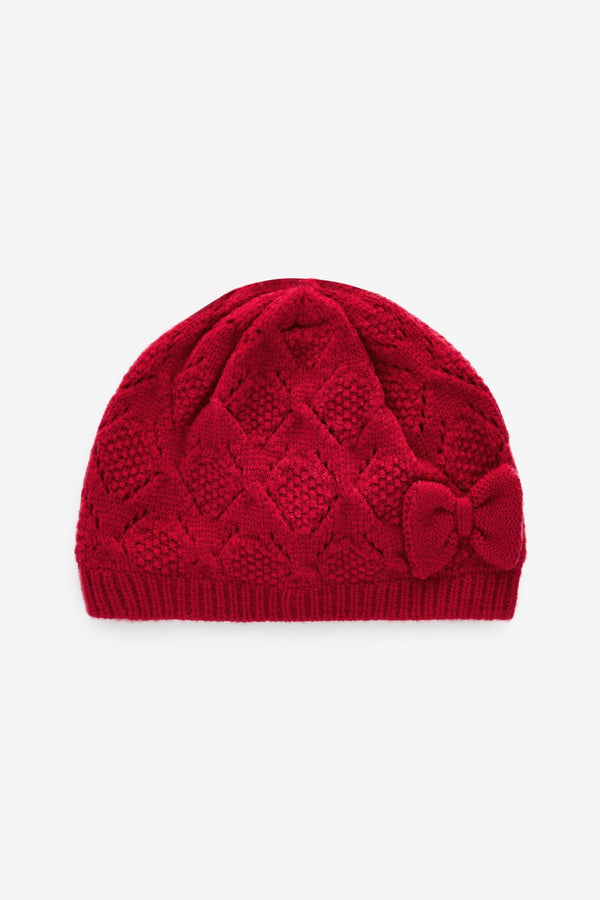 Red Baby Pointelle Knitted Beanie (0mths-2yrs)