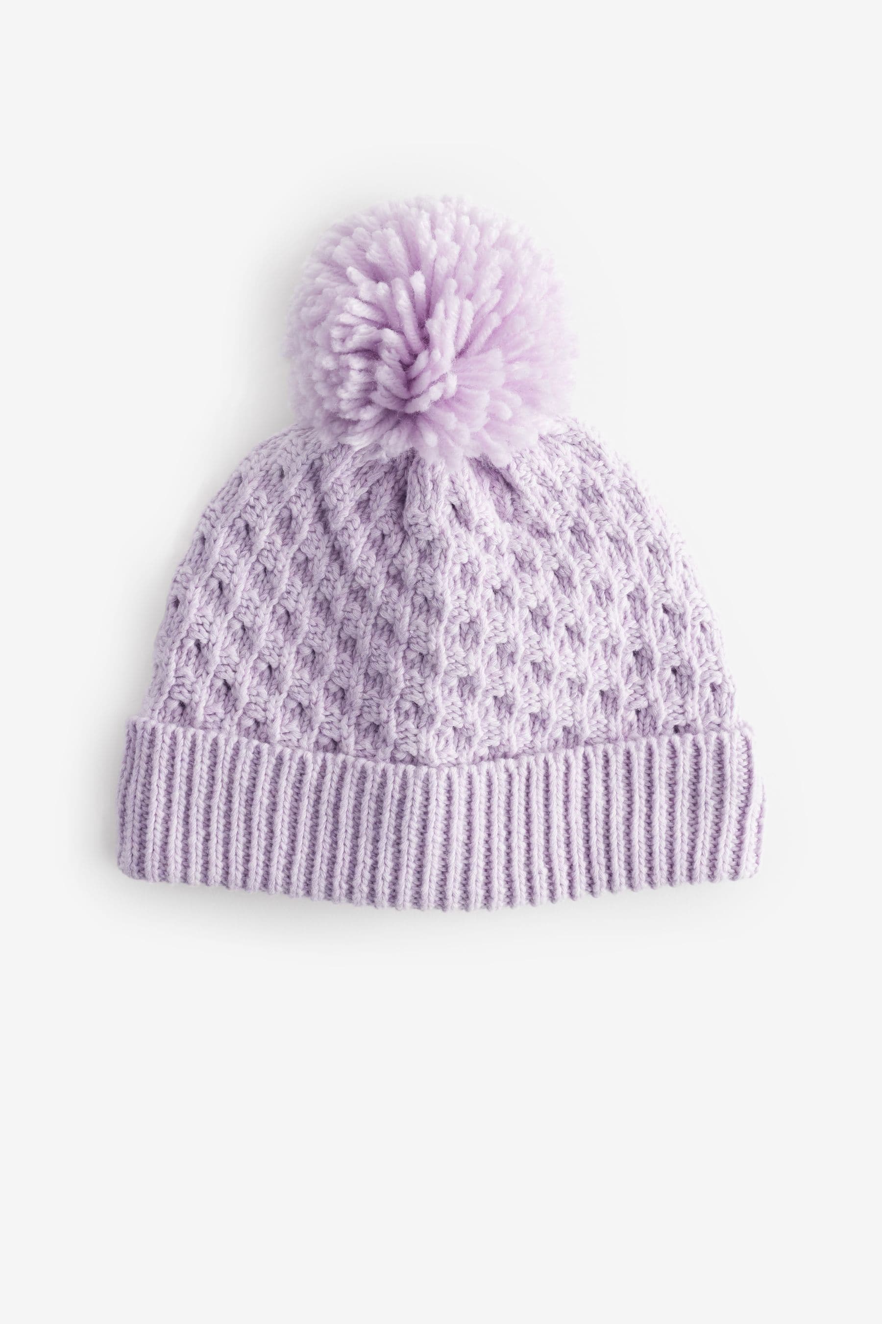 Lilac Waffle Knit Baby Pom Hat (0mths-2yrs)