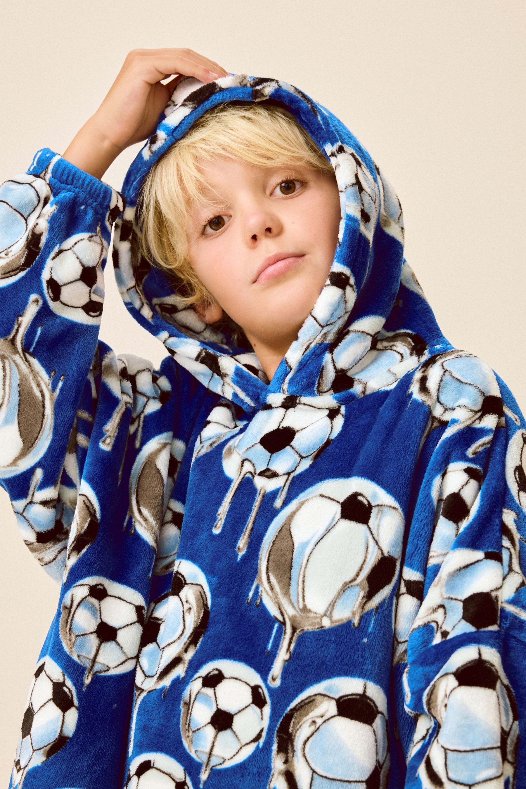 Cobalt Blue Football Fleece Hooded Blanket (3-16yrs)