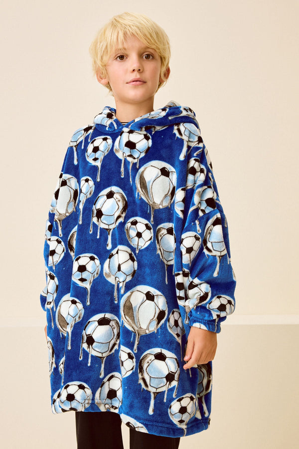 Cobalt Blue Football Fleece Hooded Blanket (3-16yrs)