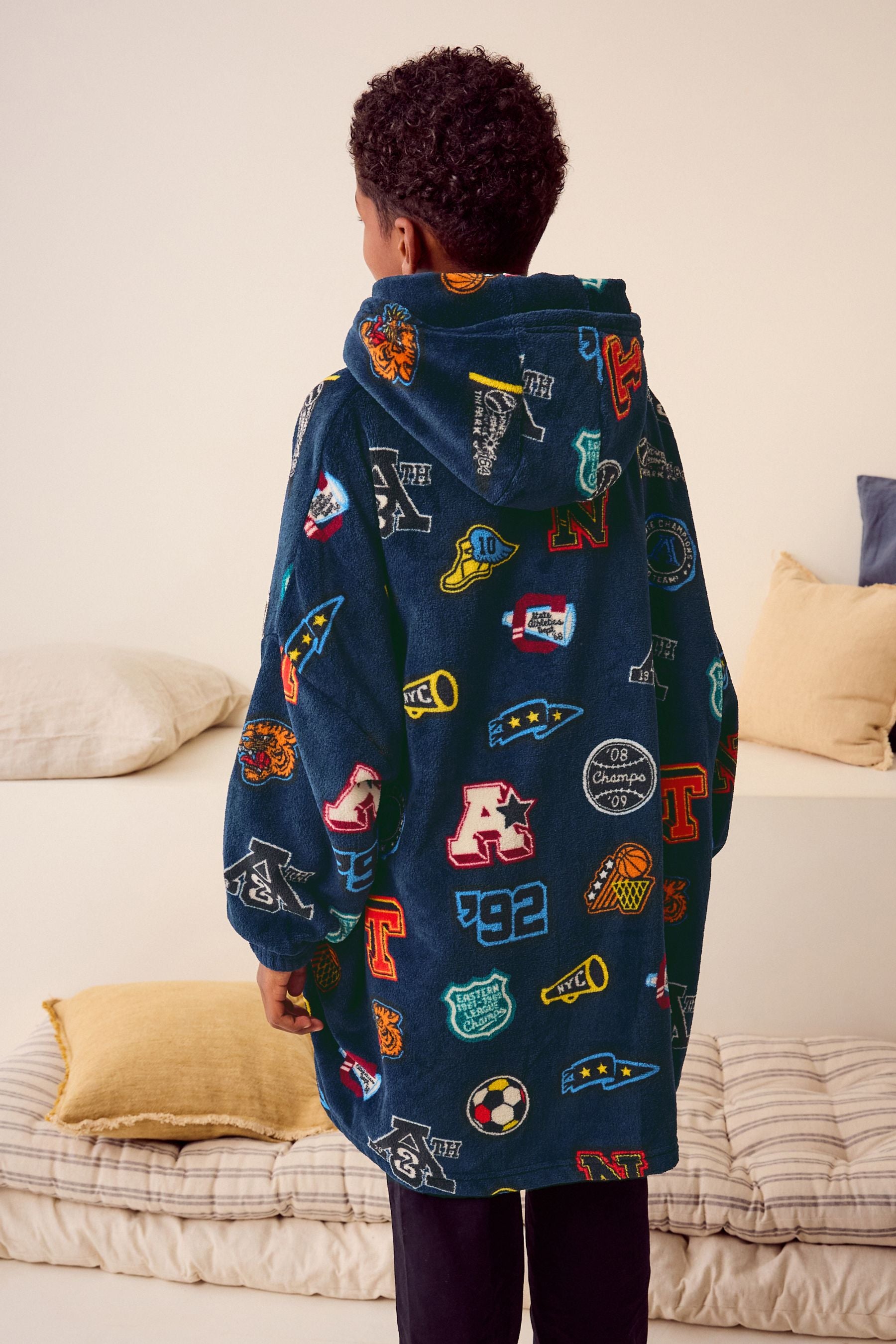 Navy Blue Varsity Fleece Hooded Blanket (3-16yrs)