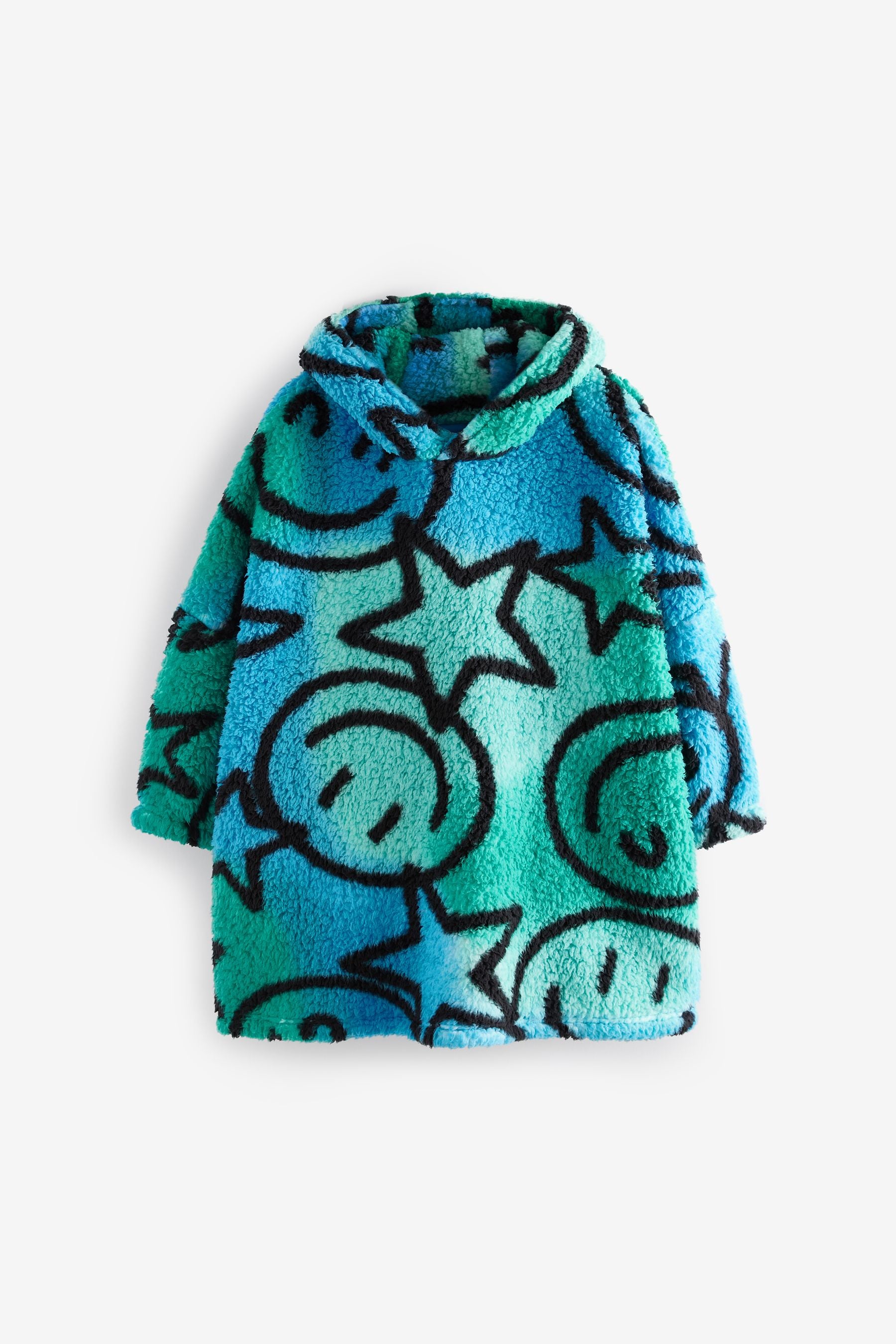 Blue/Green Smiley Face Fleece Hooded Blanket (3-16yrs)