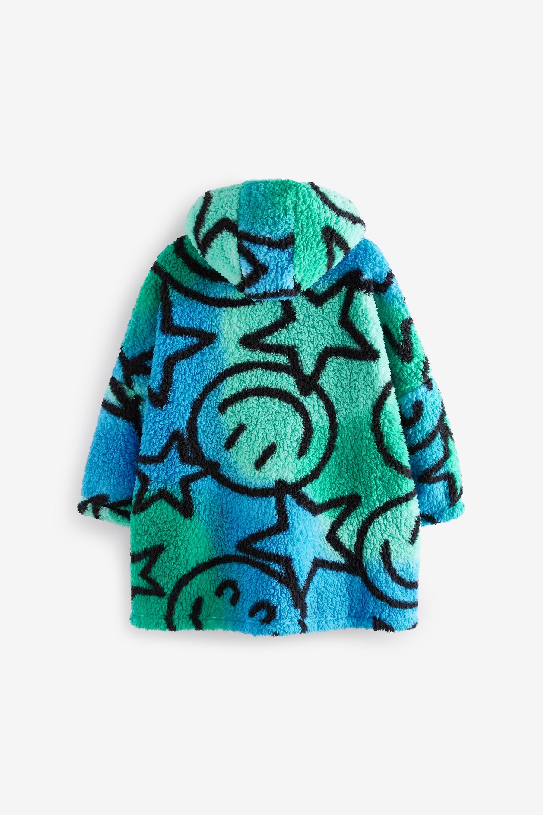 Blue/Green Smiley Face Fleece Hooded Blanket (3-16yrs)