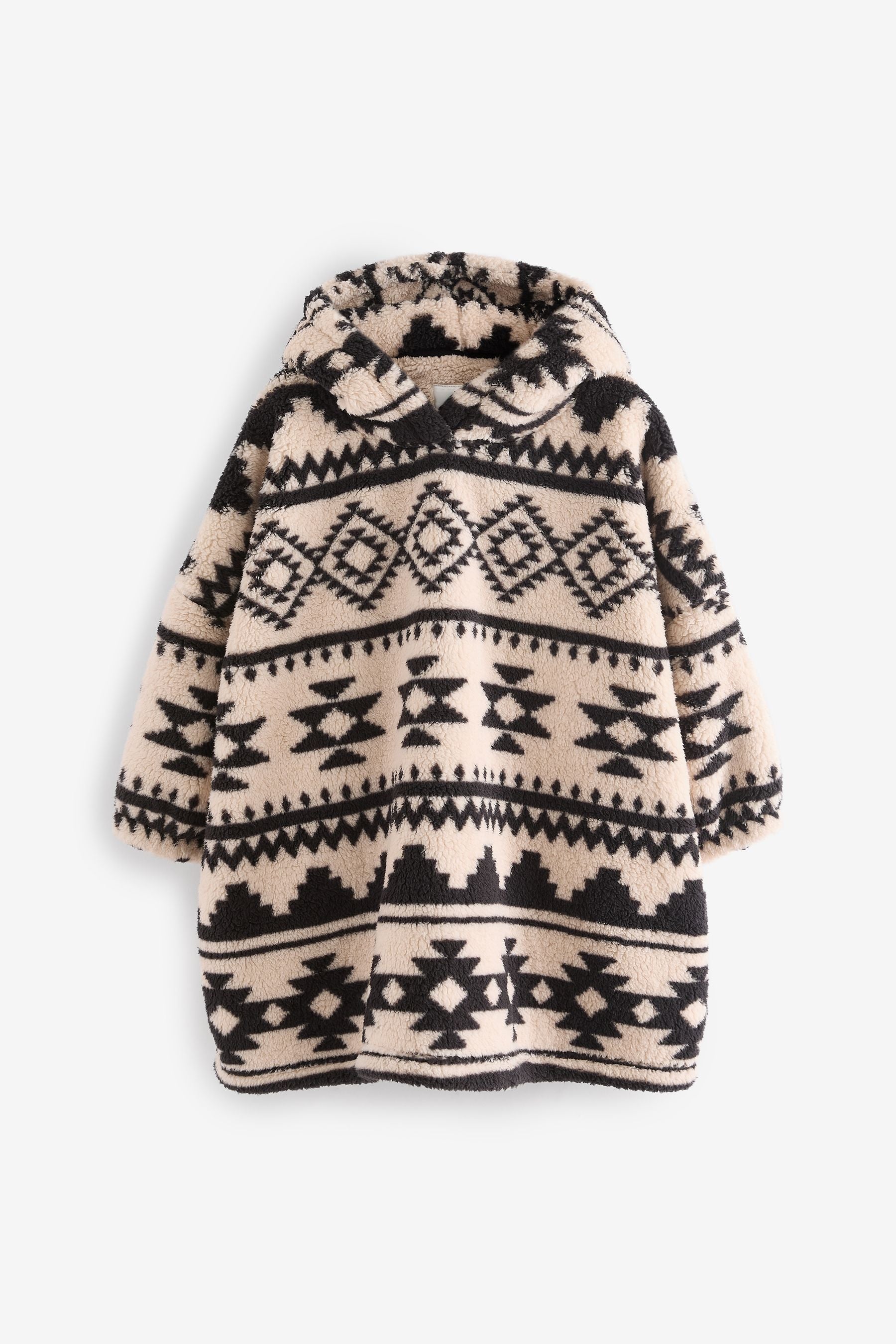 Cream/Black Aztec Print Fleece Hooded Blanket (3-16yrs)