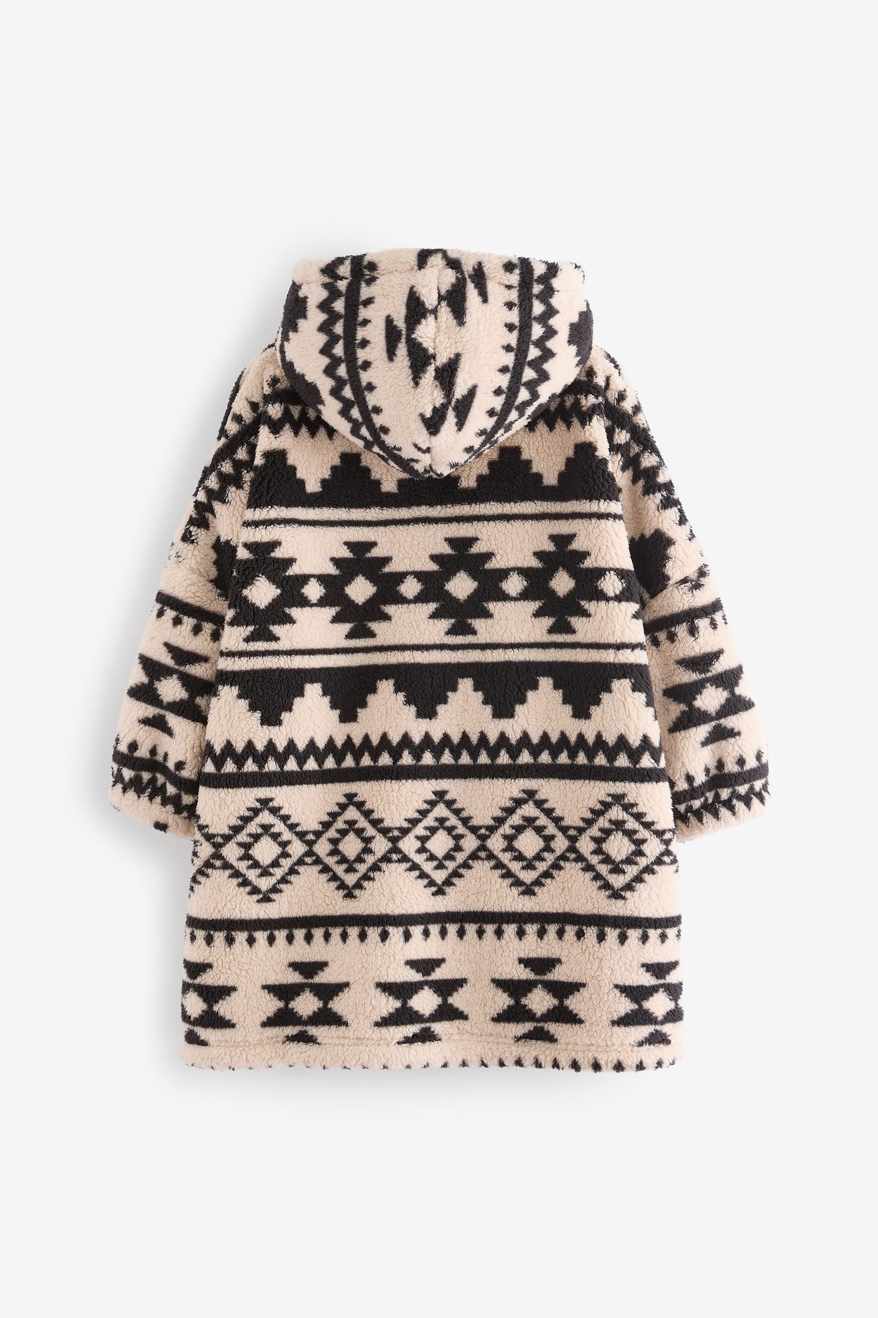 Cream/Black Aztec Print Fleece Hooded Blanket (3-16yrs)