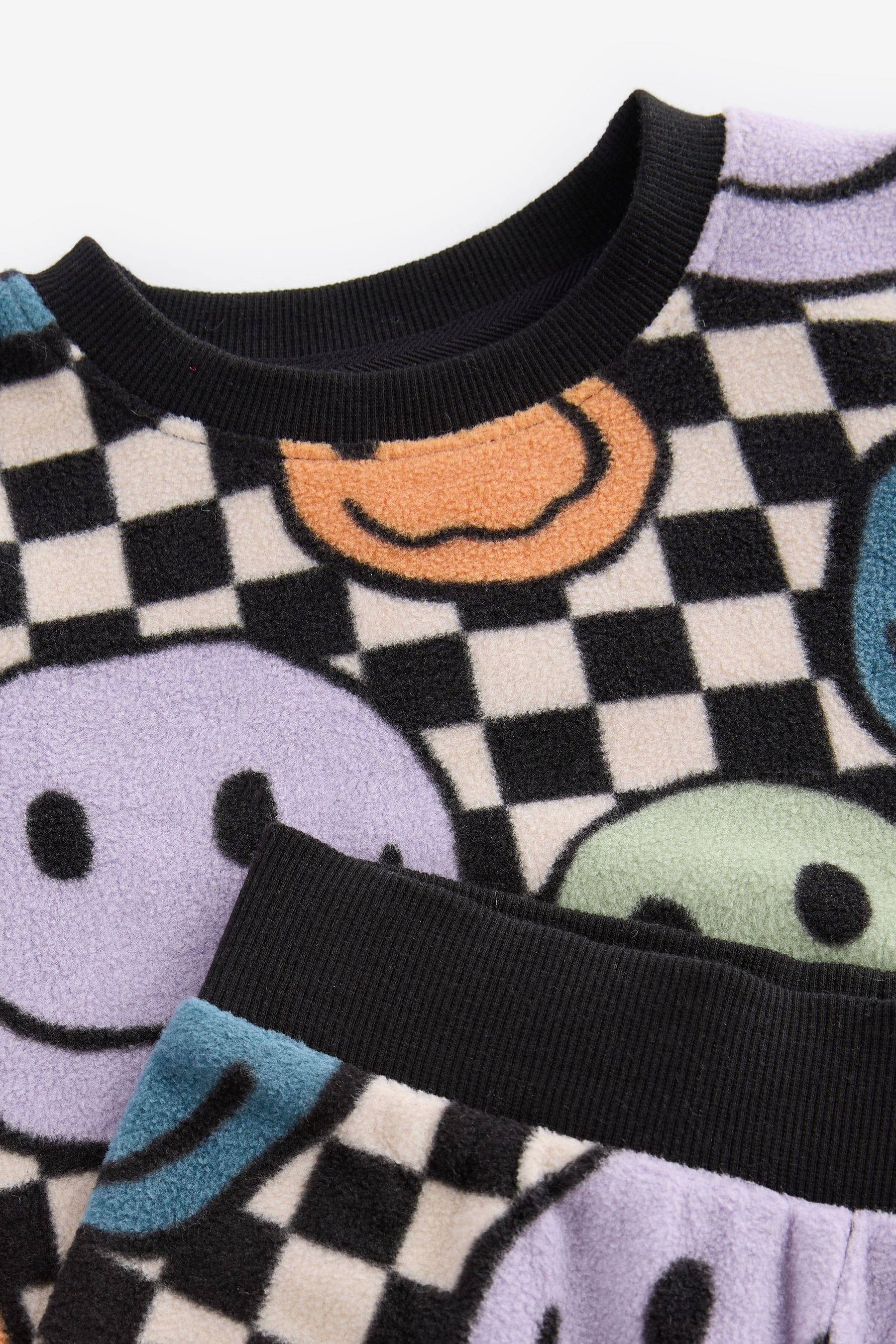 Neutral/Black Checkerboard Smile Face Single Soft Touch Fleece With Elastane Pyjamas (9mths-12yrs)