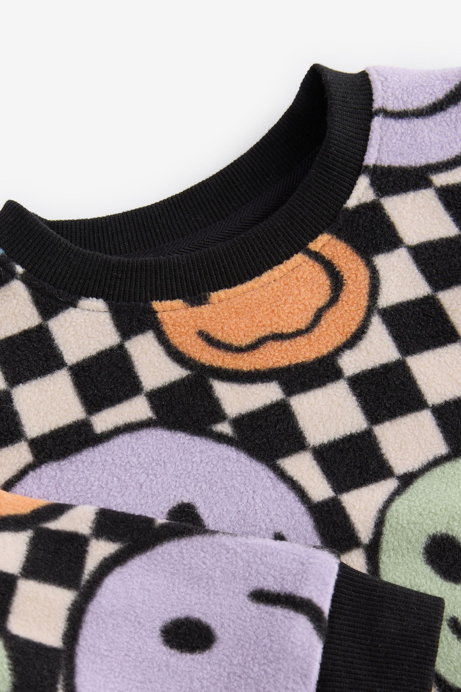 Neutral/Black Checkerboard Smile Face Single Soft Touch Fleece With Elastane Pyjamas (9mths-12yrs)