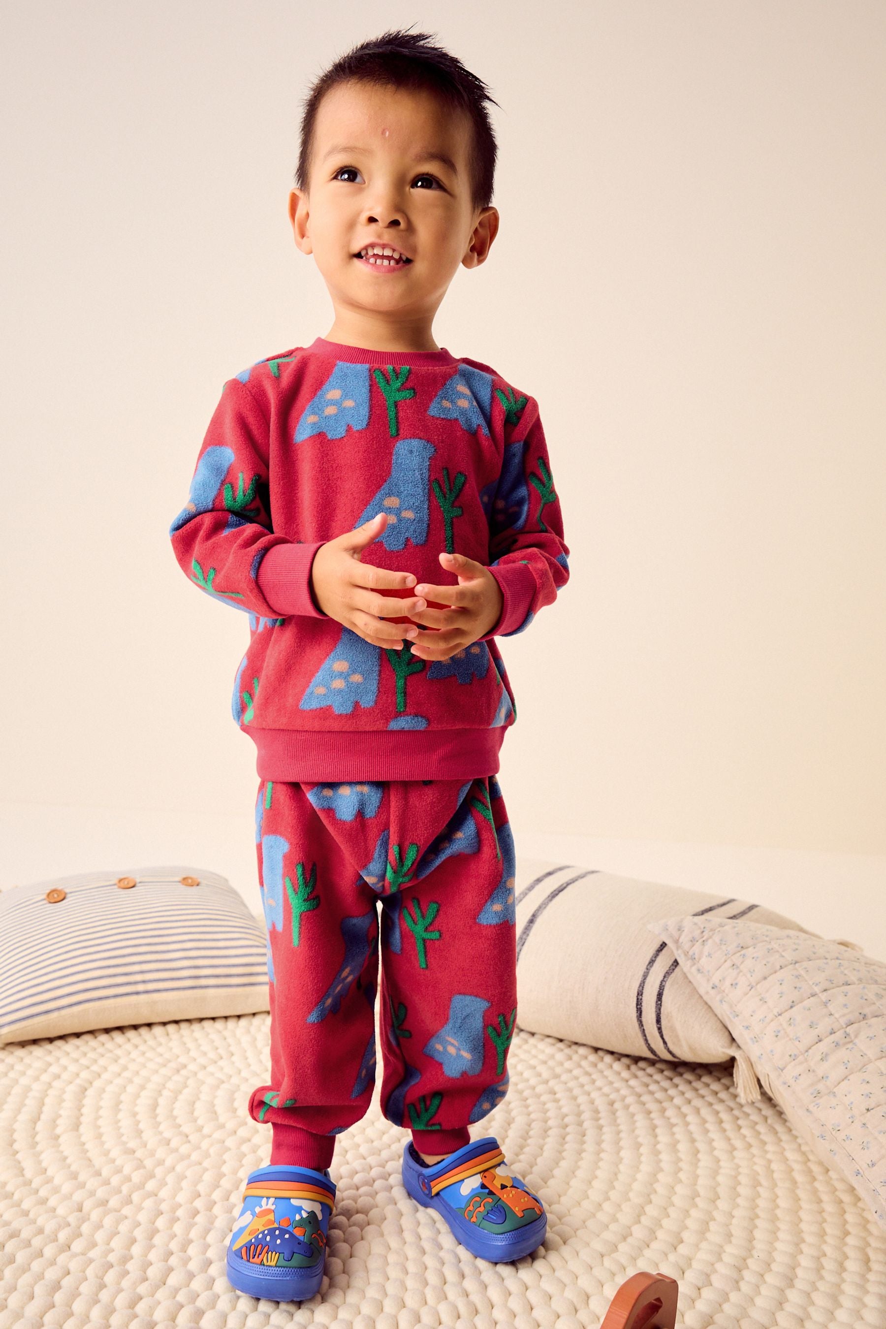 Red Dinosaur Single Soft Touch Fleece With Elastane Pyjamas (9mths-12yrs)