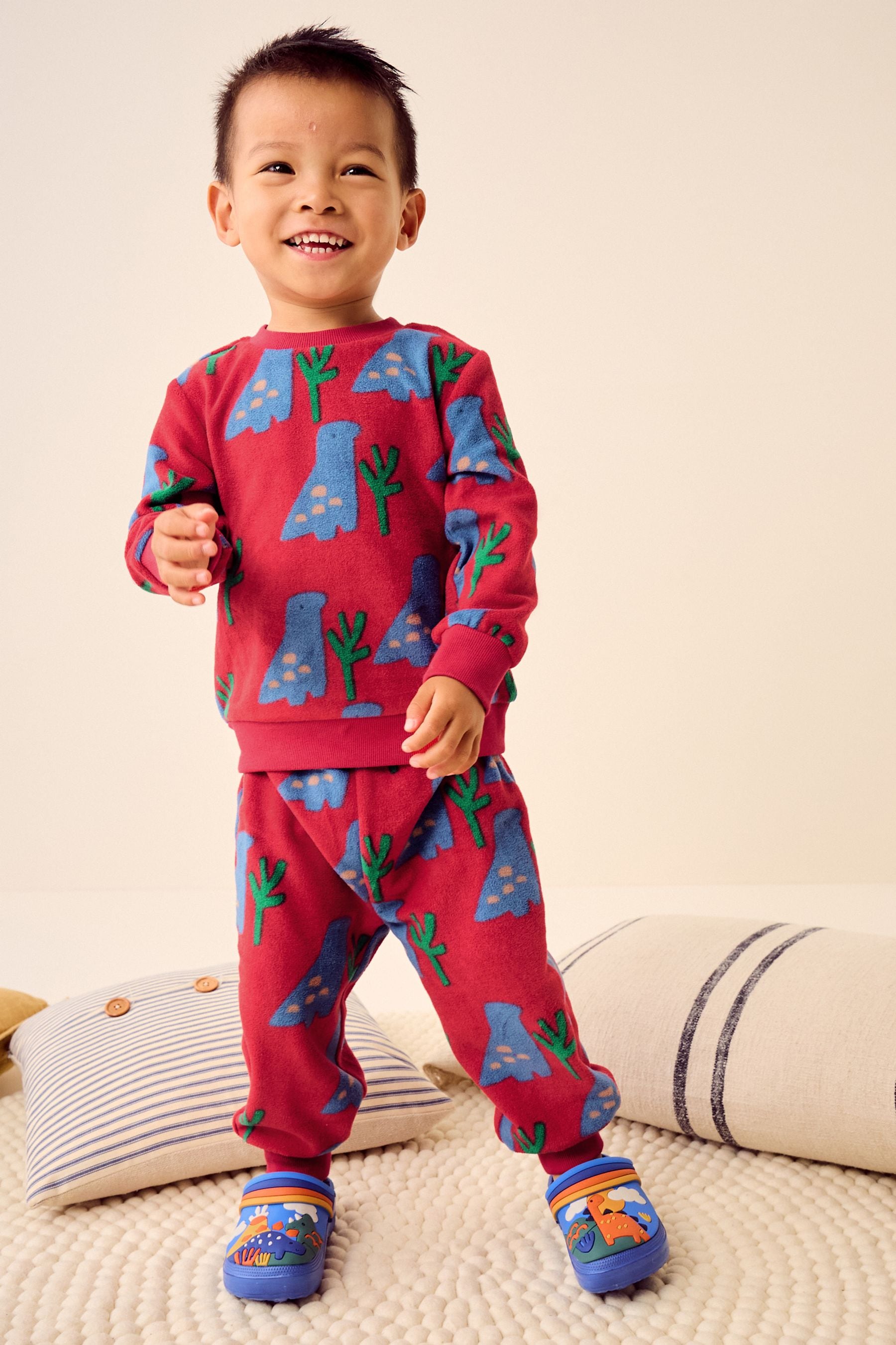 Red Dinosaur Single Soft Touch Fleece With Elastane Pyjamas (9mths-12yrs)