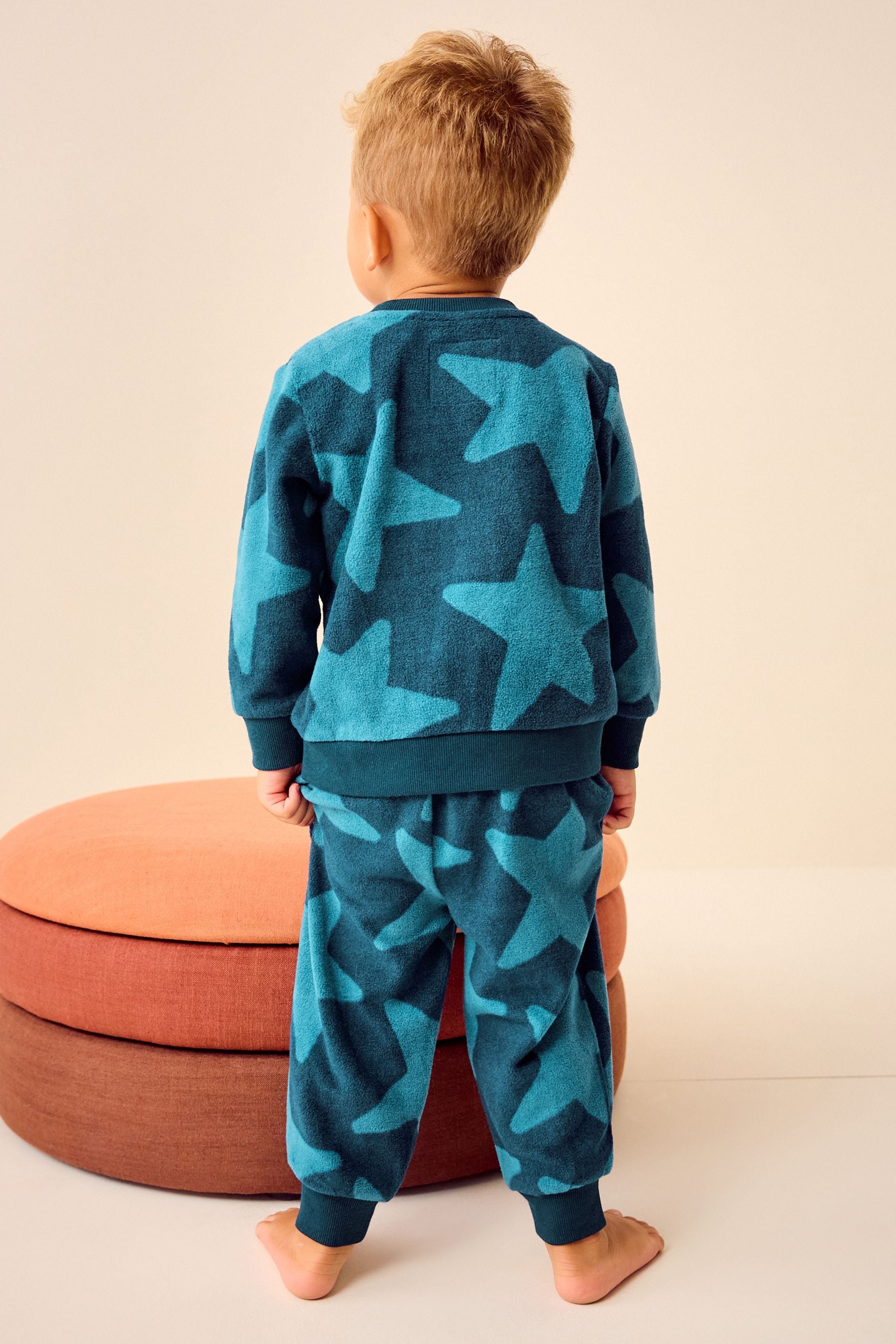 Navy Blue Star Single Soft Touch Fleece With Elastane Pyjamas (9mths-12yrs)