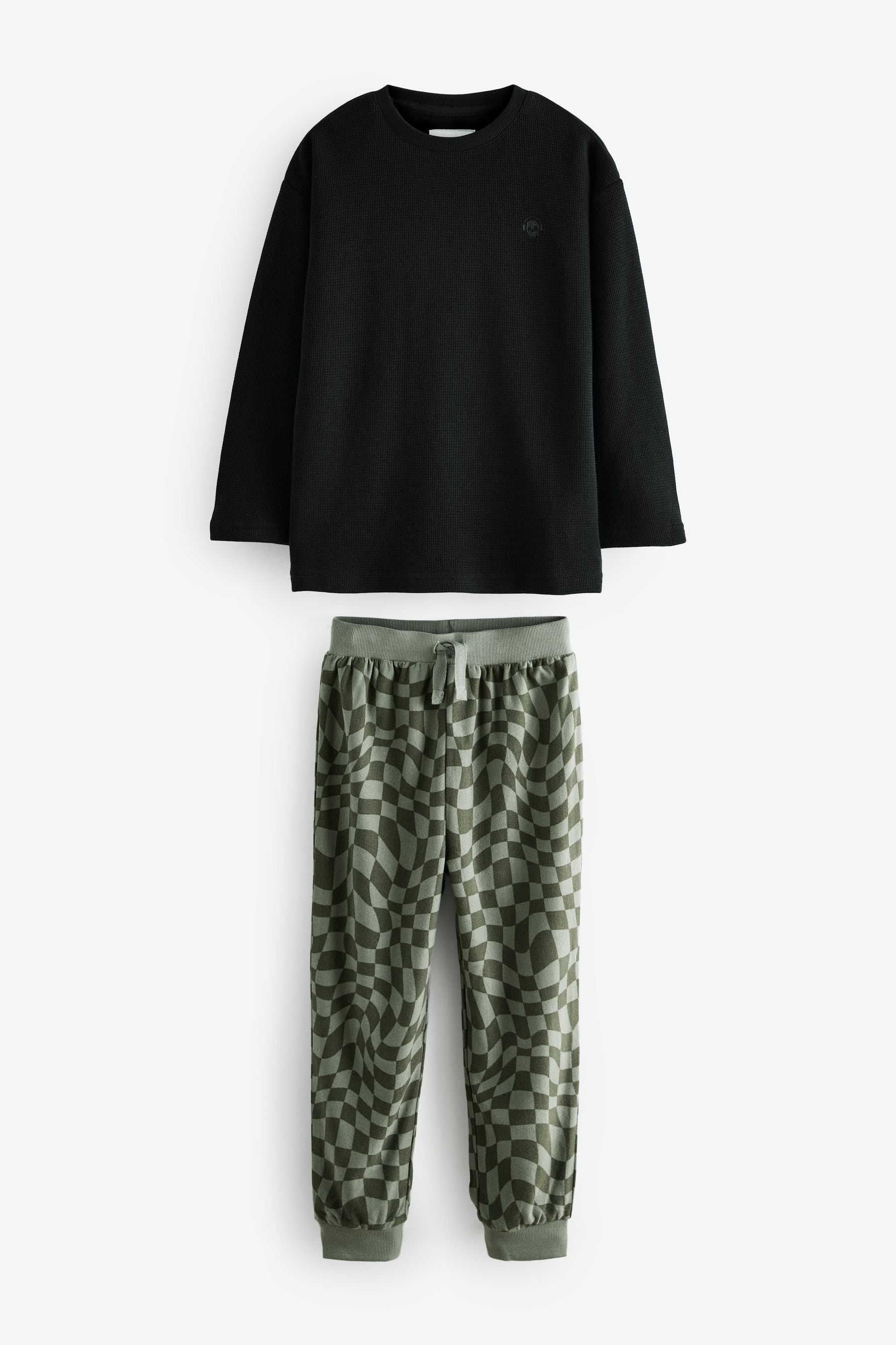 Black/Green Checkerboard Single Cosy Fleece Pyjamas (3-16yrs)