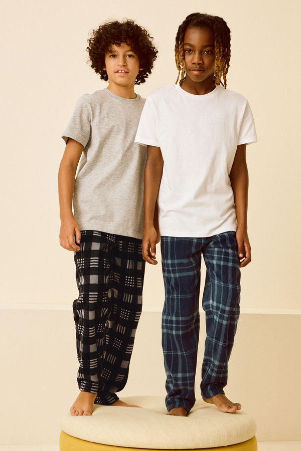 Blue/Black Check Fleece Pyjama Bottoms 2 Pack (3-16yrs)