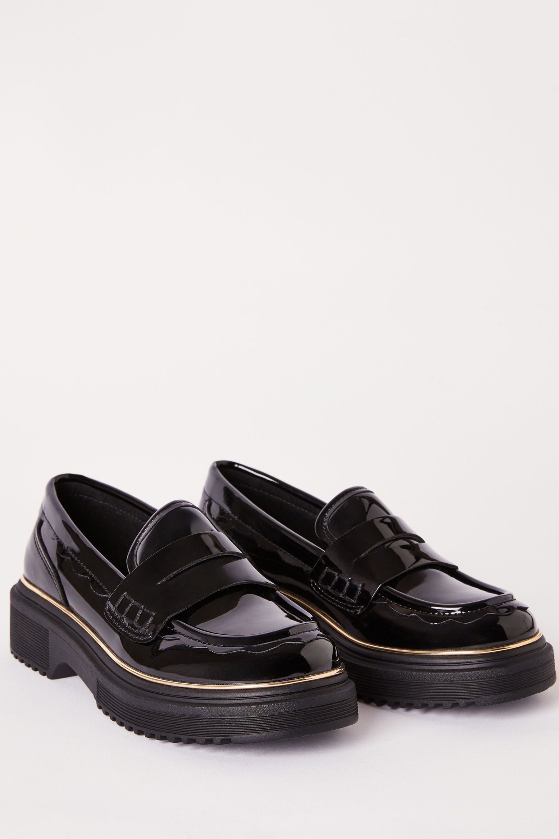 Black Faux Leather Chunky Rand Loafer School Shoes