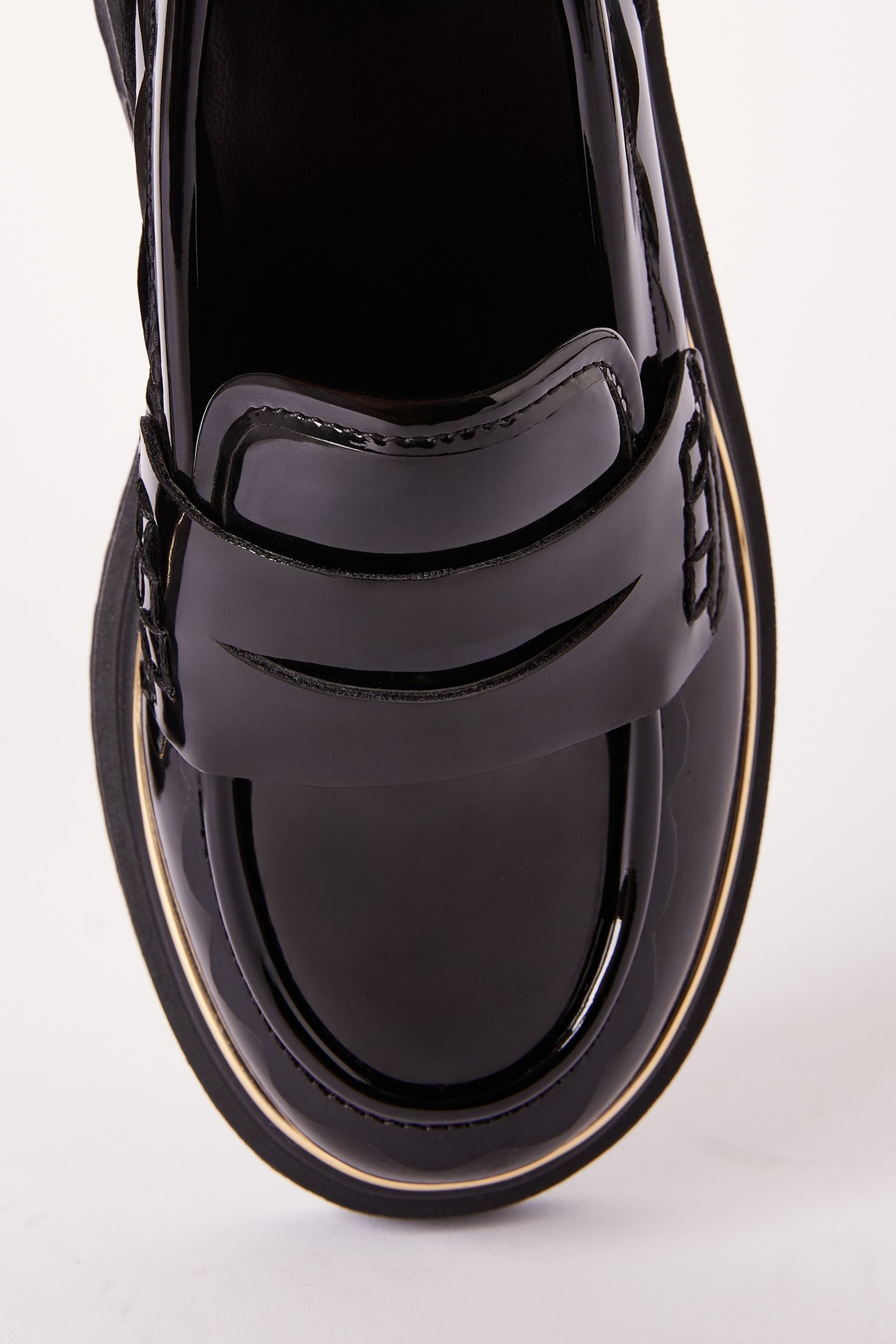 Black Faux Leather Chunky Rand Loafer School Shoes