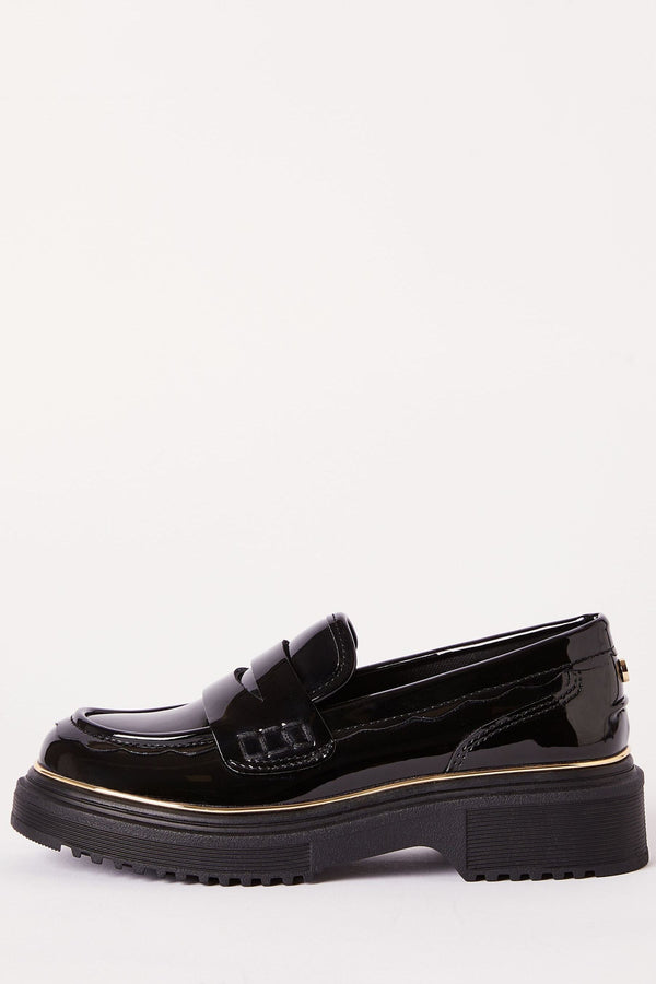 Black Faux Leather Chunky Rand Loafer School Shoes