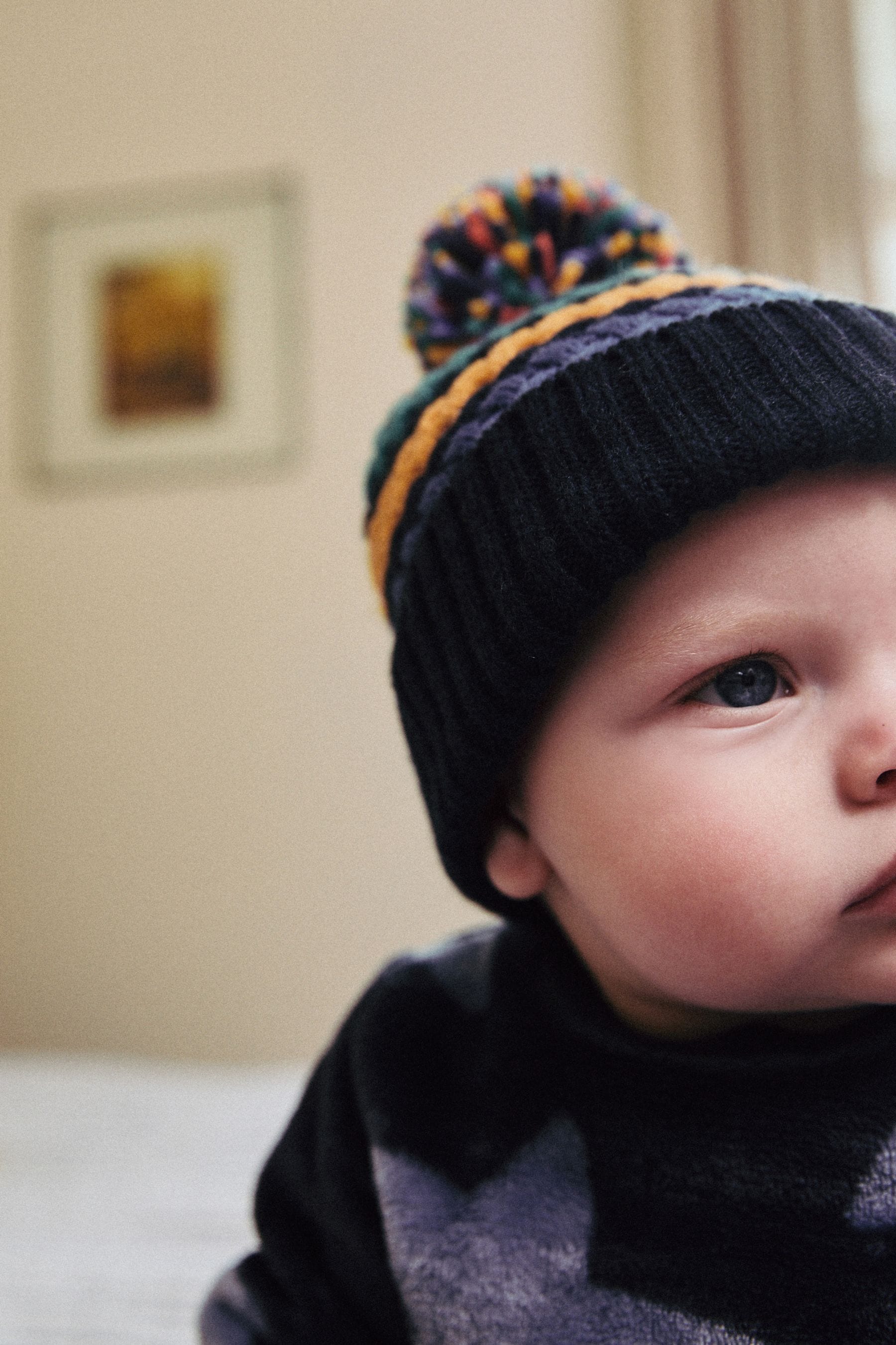 Rainbow Stripe Baby Knitted Pom Hat (0mths-2yrs)