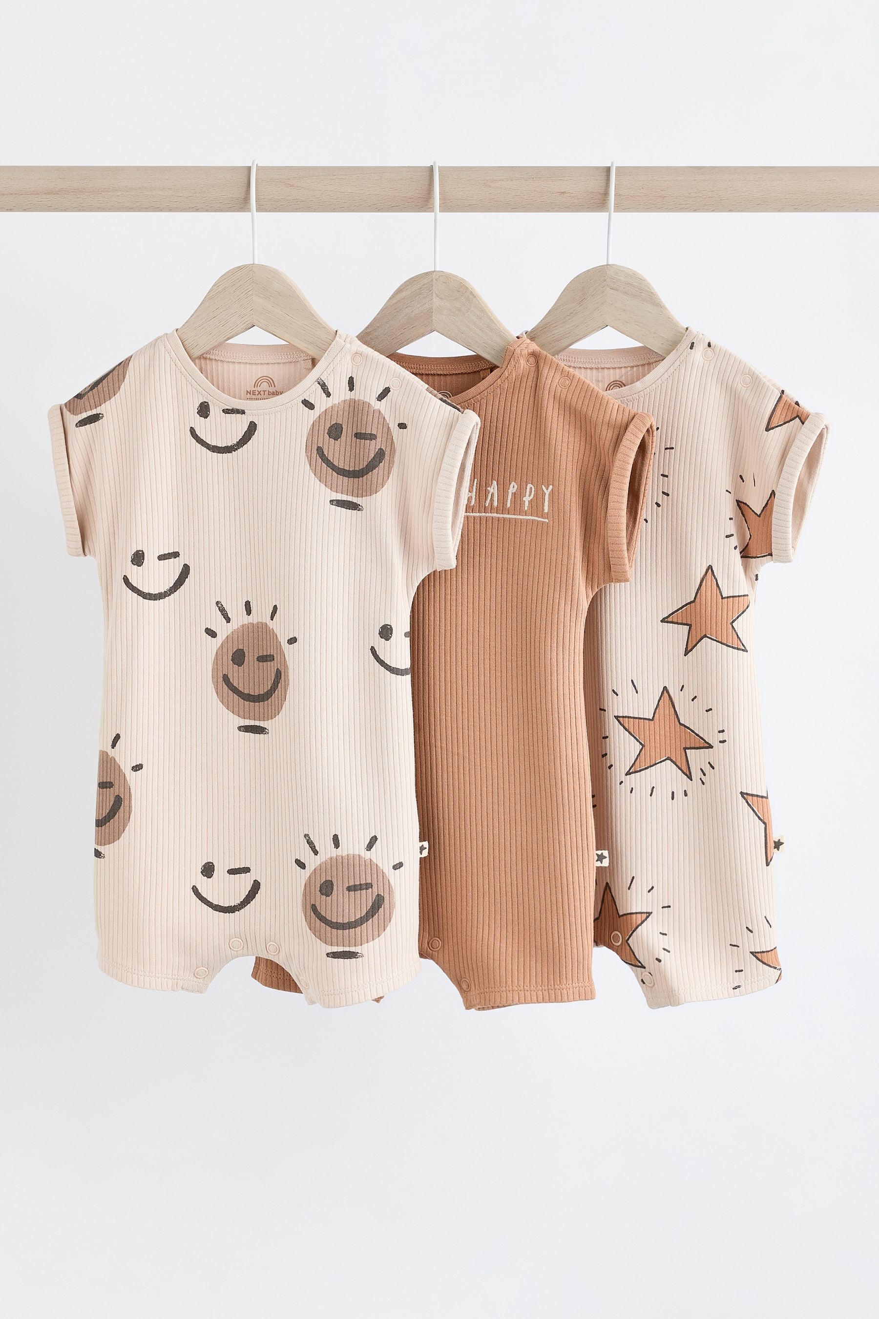 Neutral Happy Baby Jersey Rompers 3 Pack