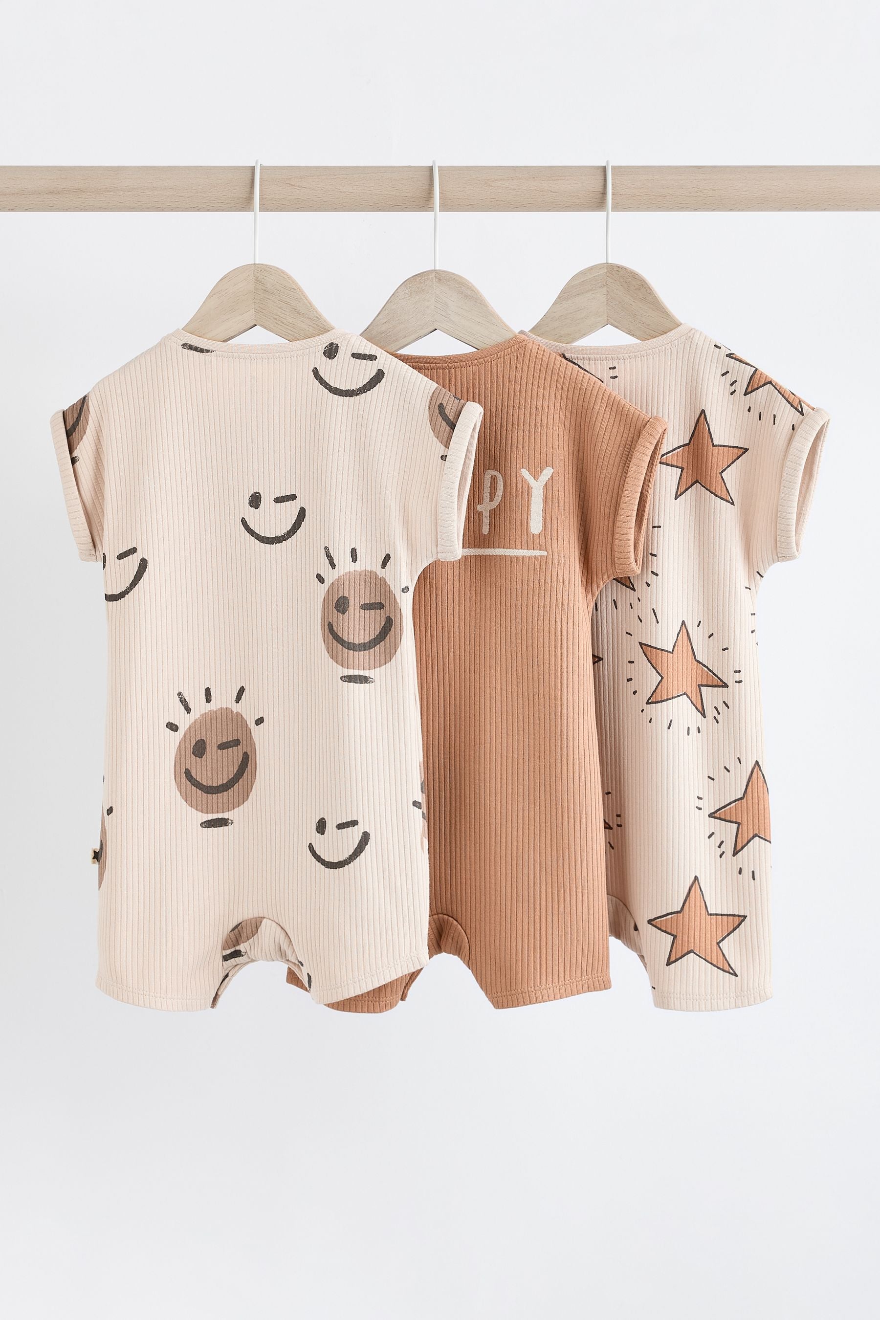 Neutral Happy Baby Jersey 100% Cotton Rompers 3 Pack